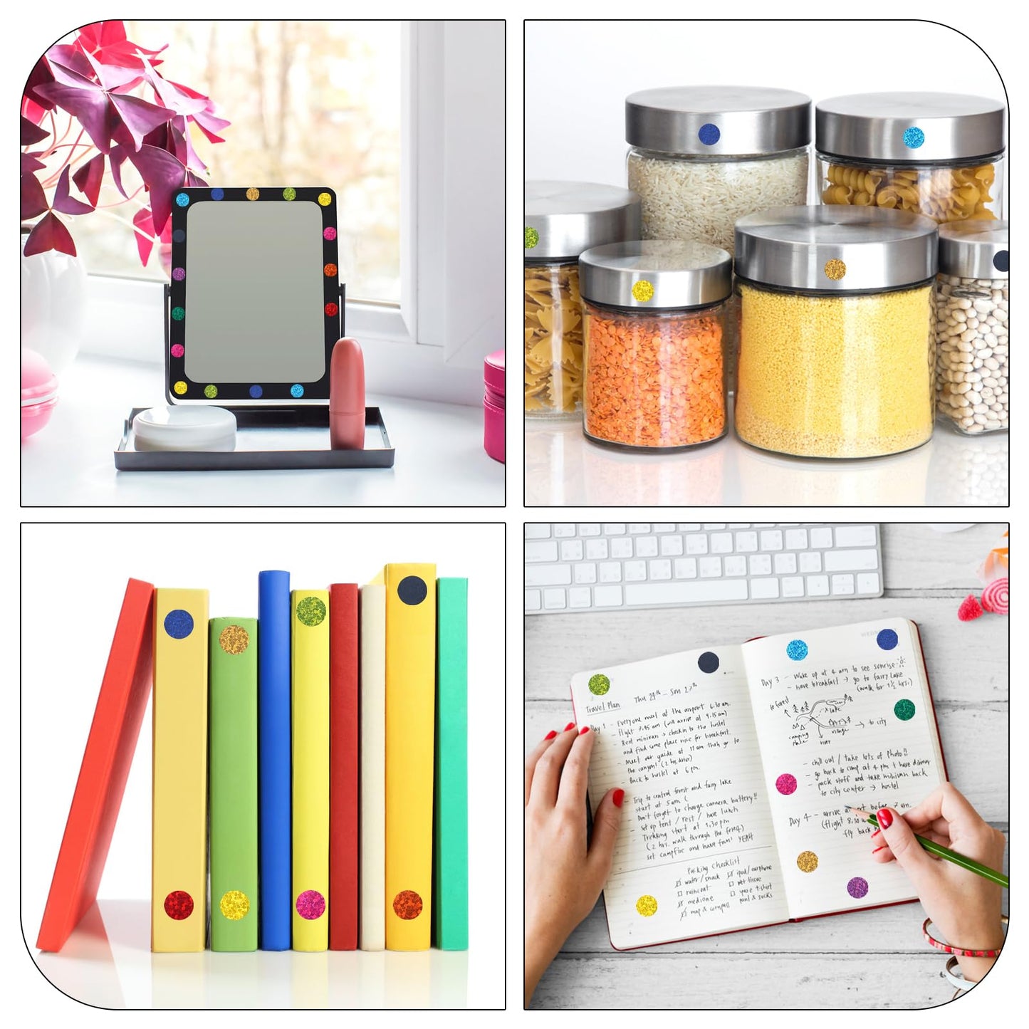 60 Sheet 7950 Pieces Small Shiny Dot Colored Stickers Coding Label Sticker, 1/4" and 2/5" Glitter Circle Dot Labels for Home Office Students (Colorful) Colorful