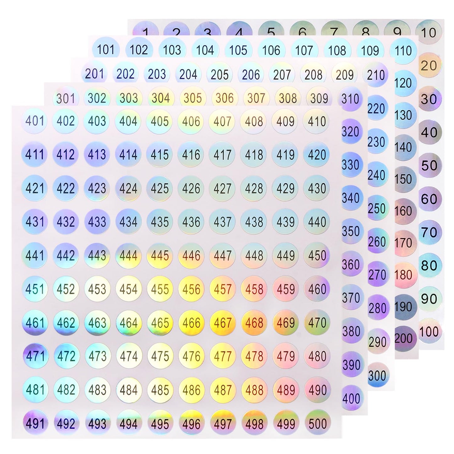 Mini Skater 20 Sheets 1 to 500 Consecutive Laser Number Stickers Round Self Adhesive Reflective Inventory Storage Organizing Labels Sticker 2/5 Inch for Nail Polish Bottle Lipstick