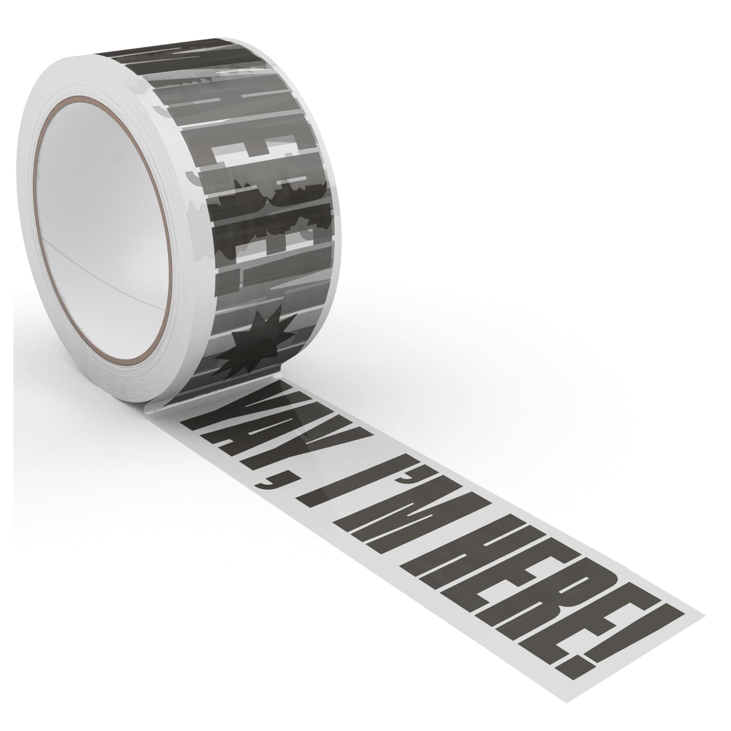 Printed Packing Tape for Small Business - Cool Decorative Designer Packaging and Shipping Tape - 1.88" x 110 Yards (330 feet) - Cute Yay, I'm Here! Clear Black Yay, I'm Here! - Clear/Black