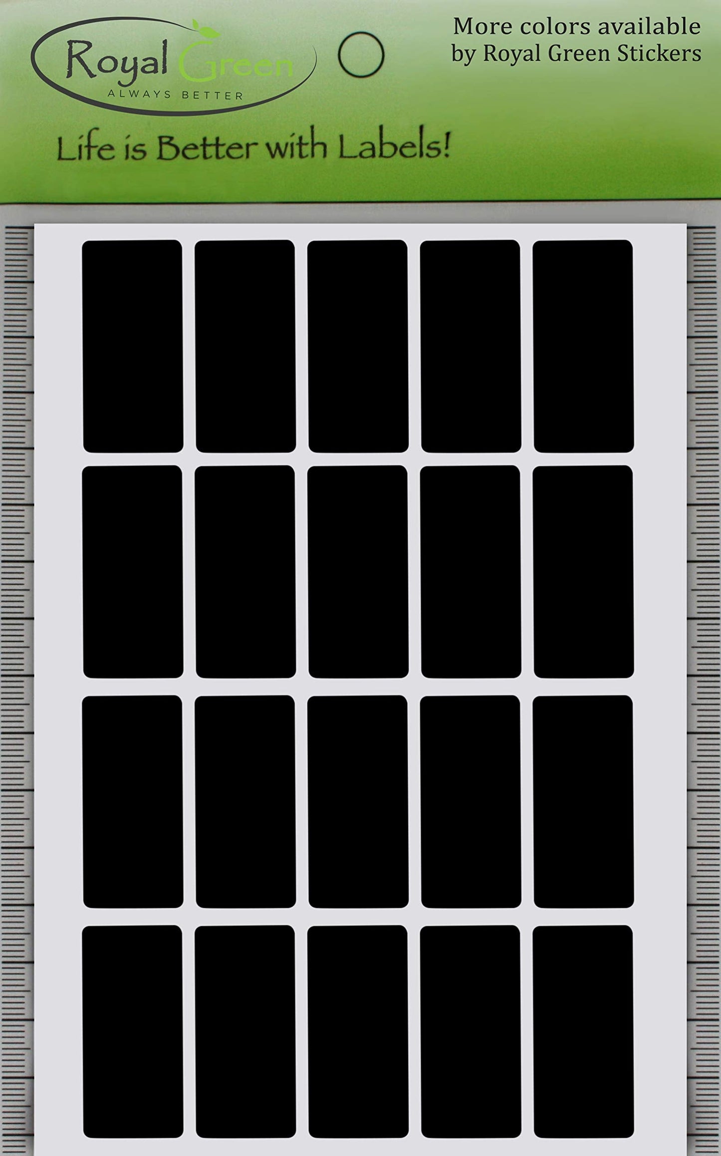 Royal Green Rectangle Shape Sticker 1.57 inch x 0.75 inch Black Stickers Rectangular Labels (40mm x 19mm) - 300 Pack