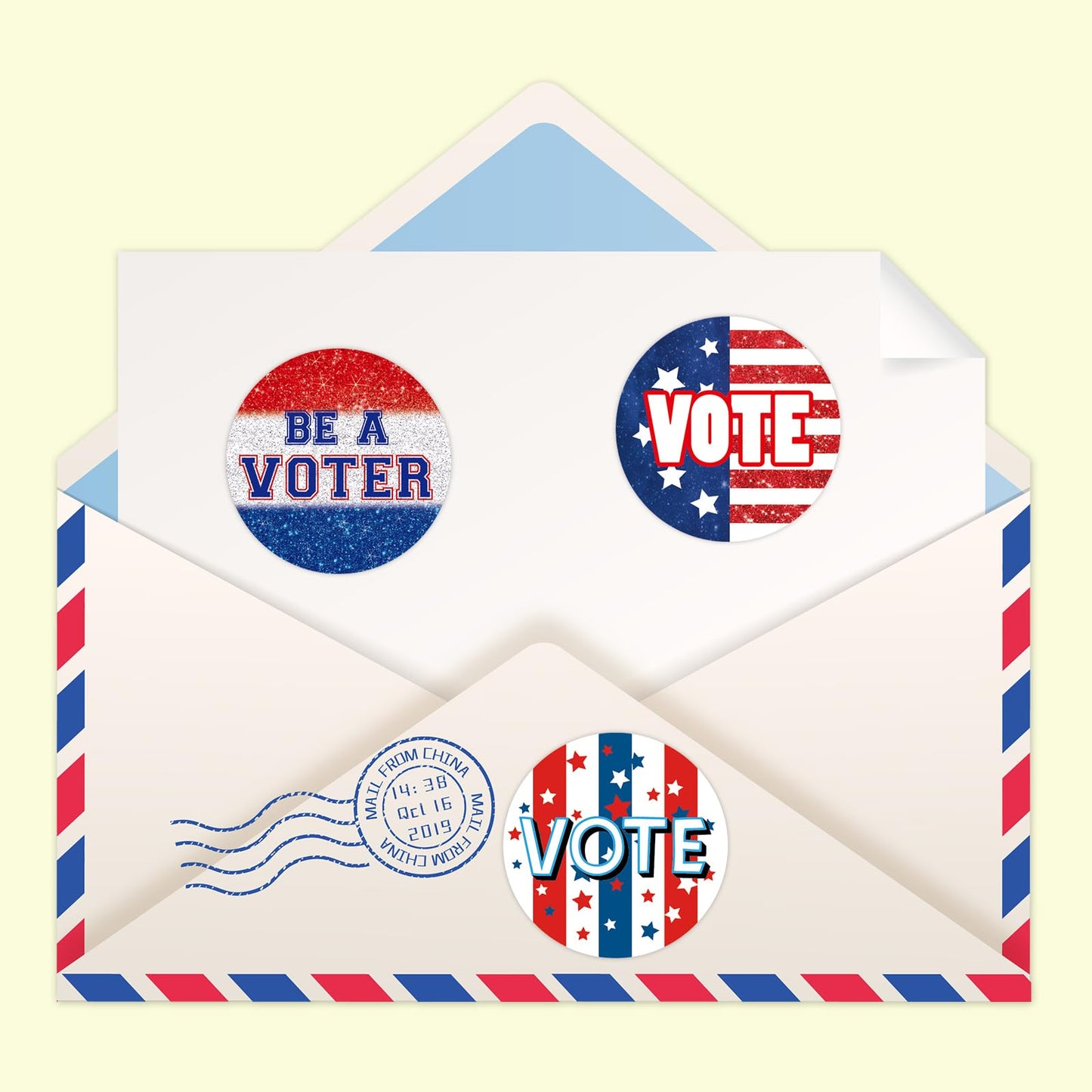 500 Pcs Vote Stickers Roll Glitter White Red Blue Self Adhesive Labels Patriotic for Election Votes Campaigns Voting Supplies