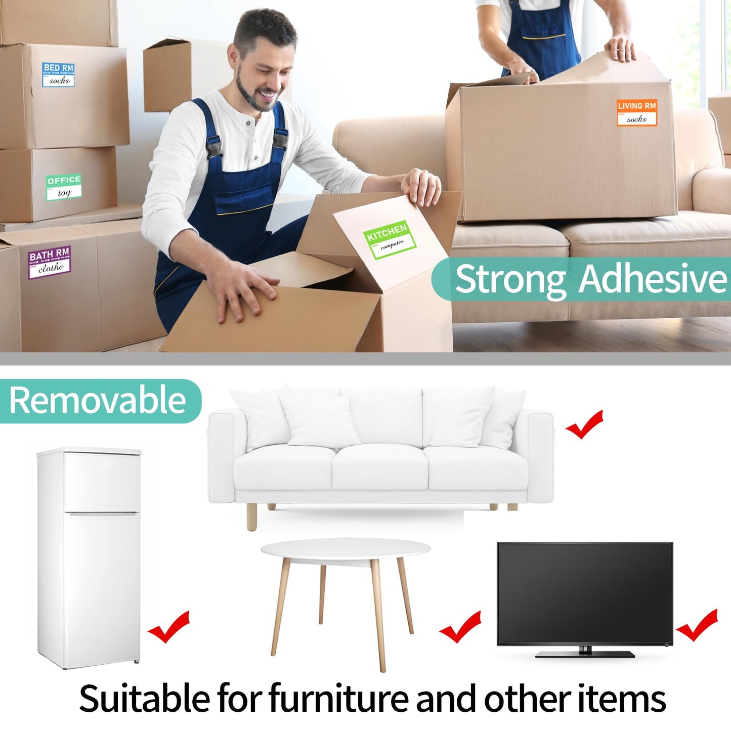 STARLIBOO 2''x 3'' Removable Home Moving Packing Box Labels, Waterproof 12 Designs Color-Coded Home Moving Stickers Including Fragile/Heavy/Blank Labels (300 Labels) 12 Colors--300 Labels 2*3 inch