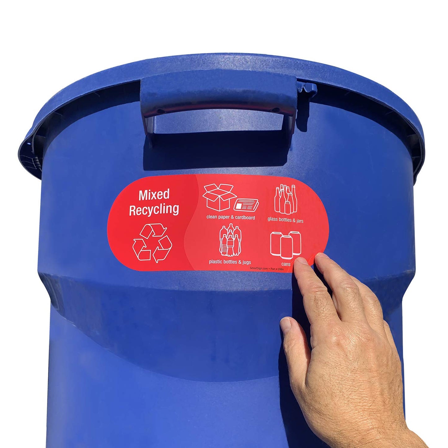SmartSign (Pack of 4) 3.75 x 9 inch “Mixed Recycling” Sticker Labels with Symbols, 5 mil Laminated Polyester with SuperStick Adhesive, Red and White, Made in USA 3.75" X 9"_mixed Recycling