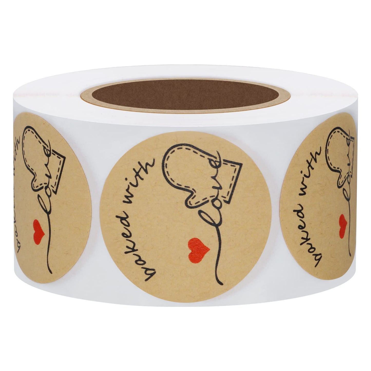 Hybsk Rustic Baked with Love Stickers with Wreath Around 1.5" Inch Round Total 500 Adhesive Labels Per Roll(Kraft) Kraft Paper