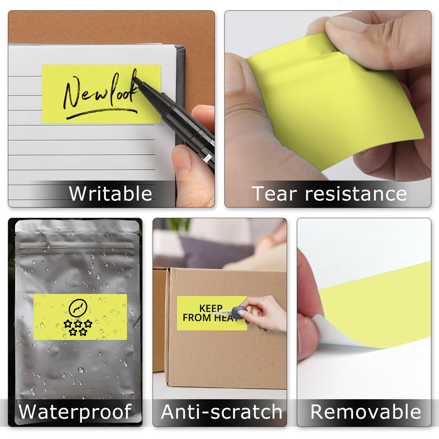 Yellow Direct Thermal Labels Vinyl 3 × 2 Inch Self-Adhesive Rectangle Stickers Roll Waterproof Printer Decals Name Tag for QR Code DIY Office Address 500 PCS Yellow