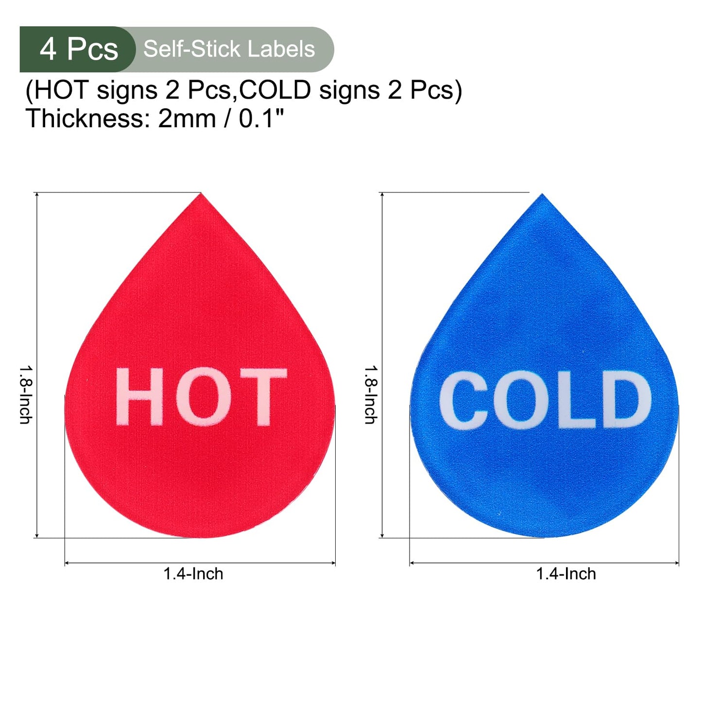YOKIVE 4 Pcs Hot Cold Water Sticker Label, Sticker Sign Acrylic Great for Faucets Sinks Kitchen (Blue Red White, Drop Shape, 1.7" x 1.4" x 2")