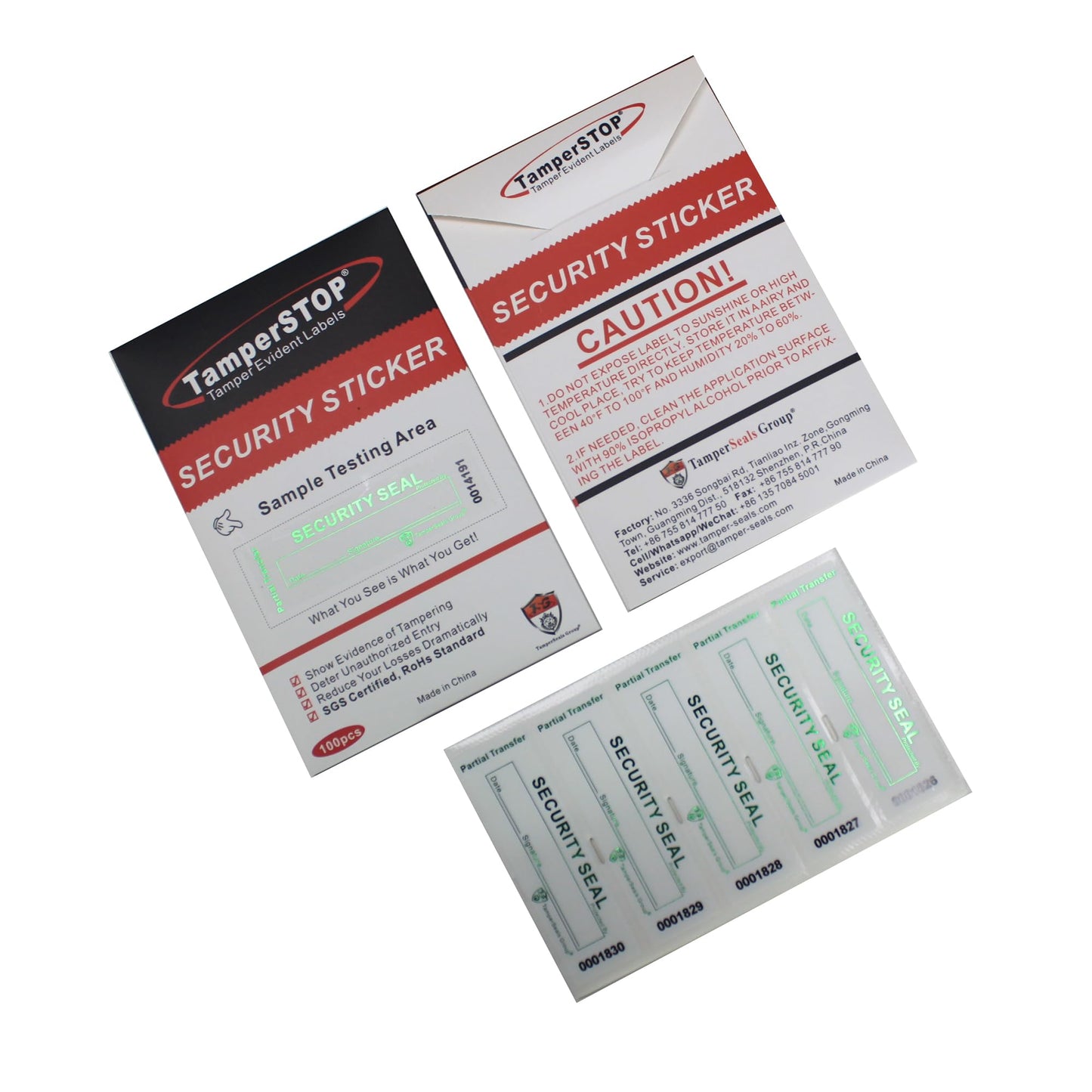 100pcs Partial Transfer Tamper Proof Security Warranty Void Stickers/Labels/Seals with Holographic Laser Print (White, 1 x 3.35 Inches, Serial Numbers)