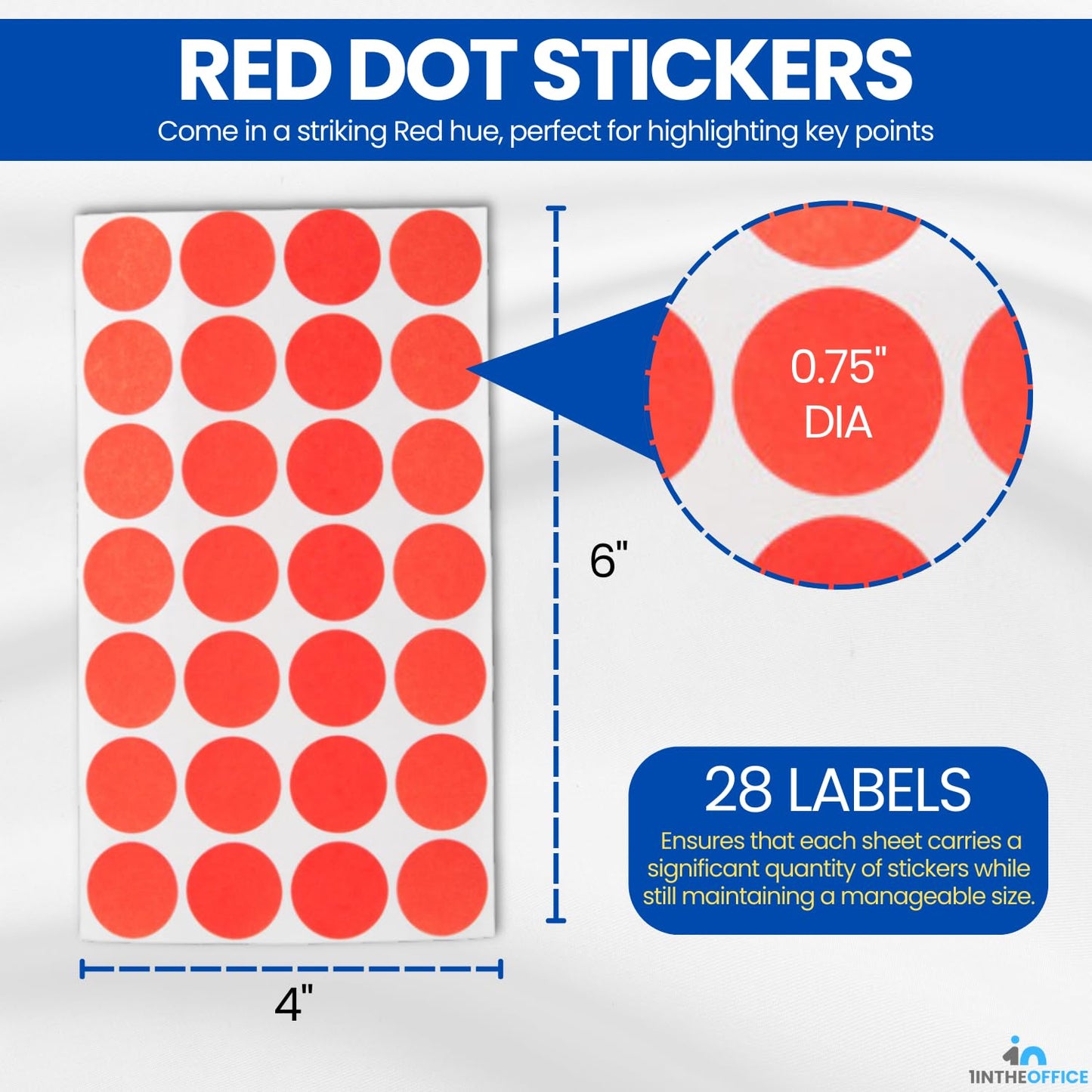 1InTheOffice Colored Dot Stickers, Round Stickers, Red Stickers, 3/4 Inch, 2,016 Pieces