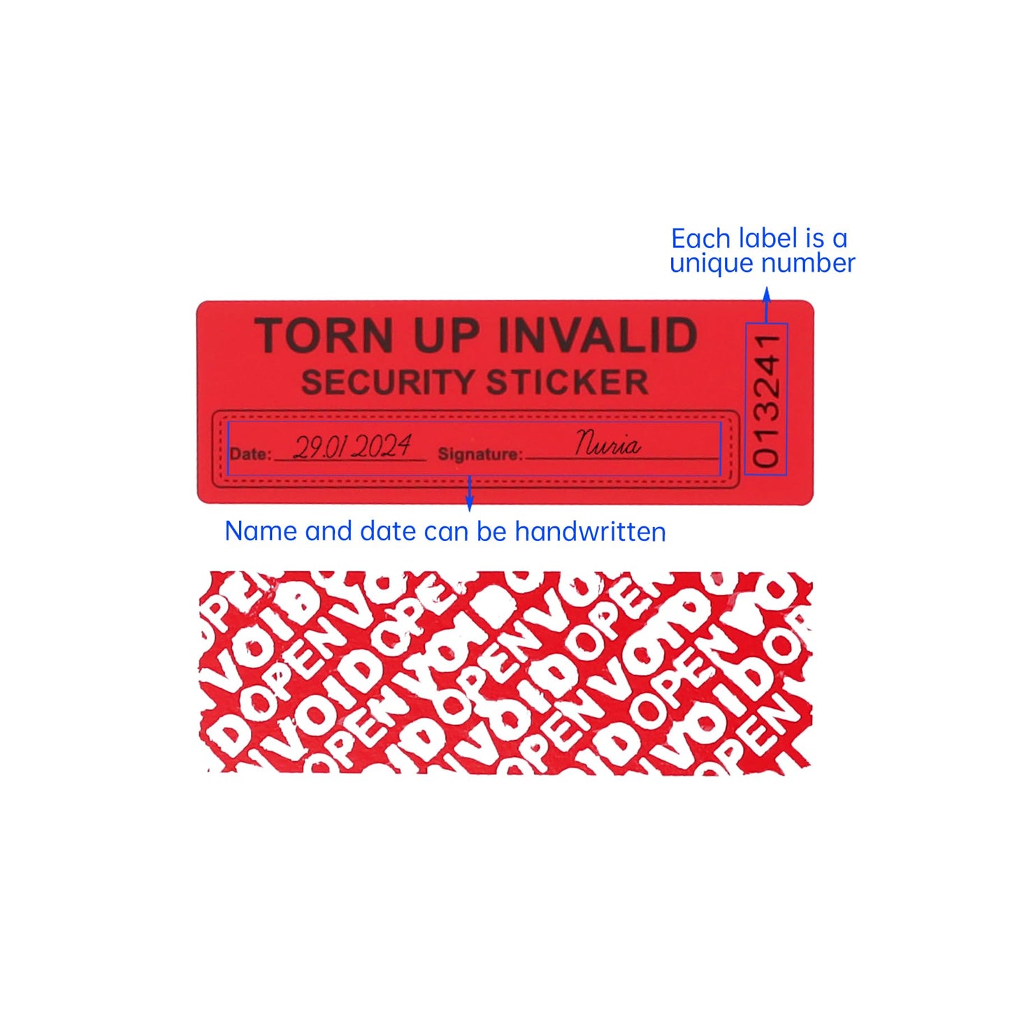 100Pcs Tamper Evident Security Labels 1x3 inch Red Complete Transfer Tamper Proof Stickers Safety Torn up Invalid Seals Tape (Red-100Pcs)