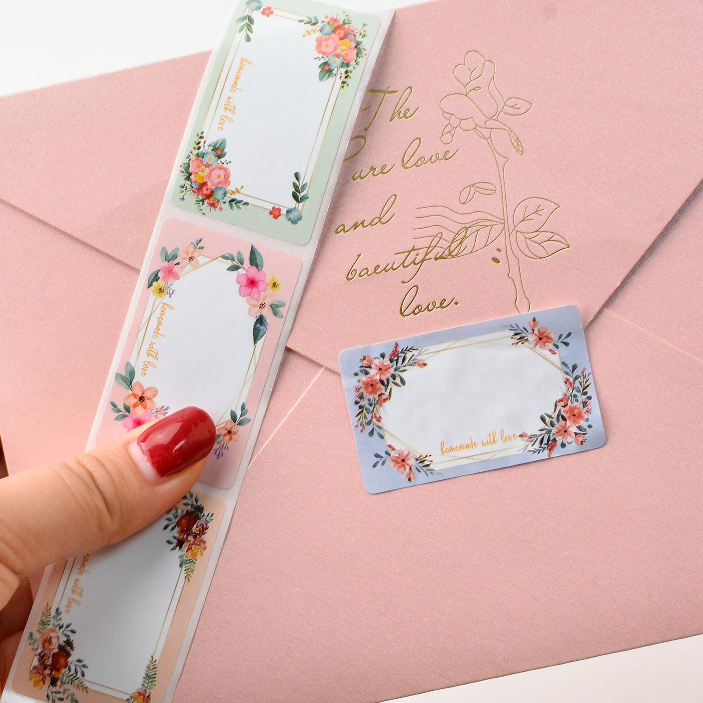 500 Pcs Blank Flower Label Stickers, Oil Resistant Label Decals Stickers Floral Frame Label Stickers for Jars Lids Pantry Mason Canning Spice Bottle Greeting Cards Envelopes Decoration