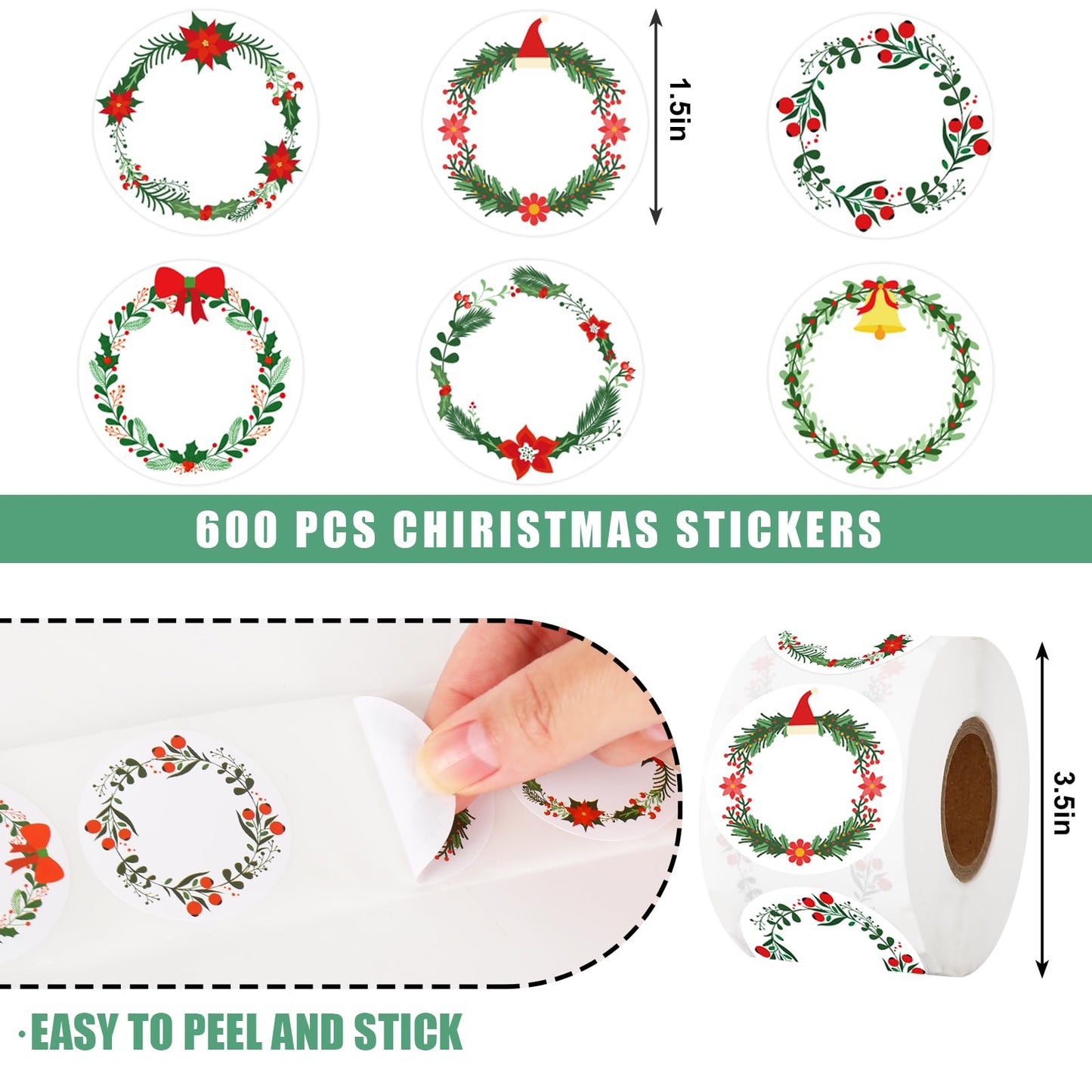 600Pcs Canning Labels for Jars and Lids 1.5" Christmas Wreath Gift Label Stickers Adhesive Mason Jar Stickers for Food Containers Spice Jars Bottle, 6 Designs 1.5 Inch