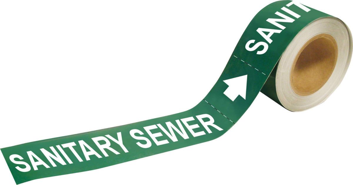Brady 20465 Economy Pipe Markers-to-Go, B-736, 1" Height X 8" Width, White On Green Self-Sticking - Plastic Film, Legend "Sanity Sewer"