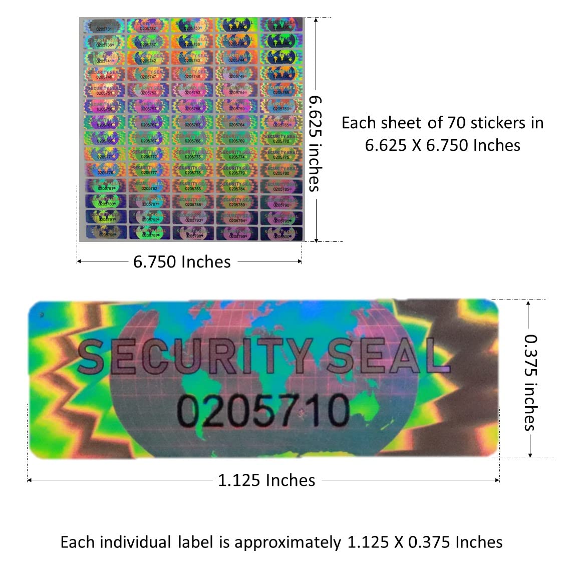 70 Hologram Tamper Evident, Tamper Proof Stickers. Security Seal. Individual Serial Numbers. Tamper Foil Tape Labels. Destroyed Upon Removal with Residual Text Left on Item.… (70 Stickers) 70 Stickers