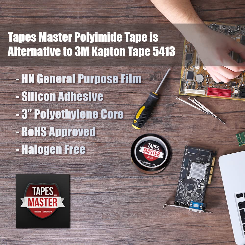 Tapes Master Multi-Size Value Bundle - 3/8" and 1/2" x 36 Yds Kapton Tape 1 Mil Polyimide High Temperature Heat Resistant Heat Transfer Thermal Electrical Insulation Tape