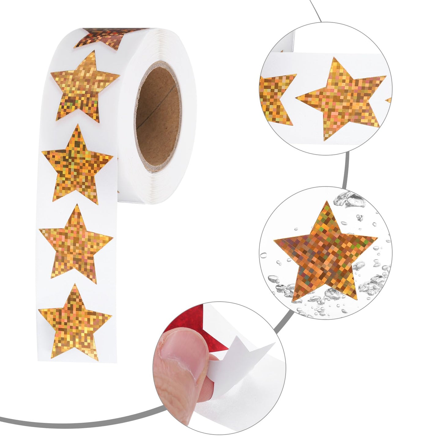 uxcell 1000Pcs Glitters Star-Shaped Stickers 1 Inch Holographic Sparkle Self-Adhesive Coding Label Waterproof Shiny for Shop Home Classroom Marking, Gold(C-79-25)