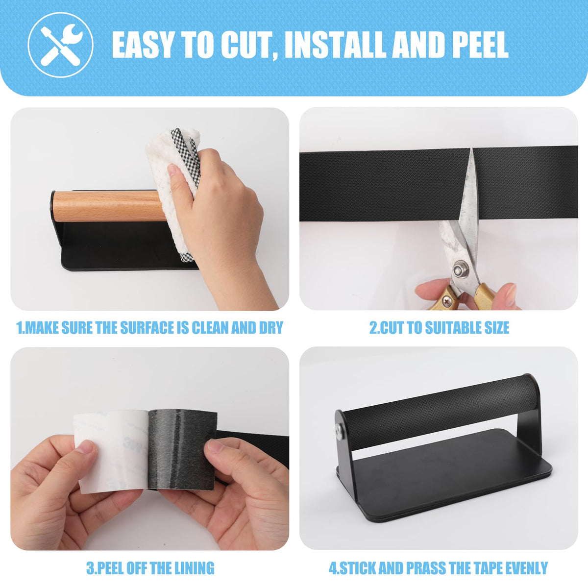 Rubber Grip Tape - Anti Slip Rubber Tape with High-Friction Texture, Waterproof Adhesive Grip Tape for Handles & Contact Surfaces, Durable Rubber Handle Grip (1 in x 10 Ft, Black) 1 In x 10 Ft