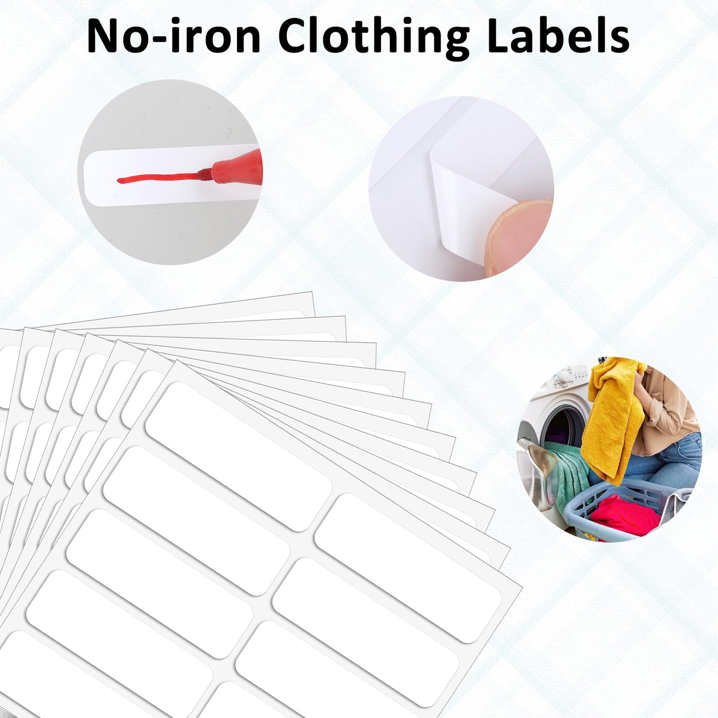 100 Pcs No-Iron Labels for Clothes Washable, Self-Adhesive Personalized Name Labels 1.8" x 0.6" Clothing Labels for School Kids Daycare Nursing Homes Camp Laundry Shop Washer & Dryer Safe 1.8" x 0.6"