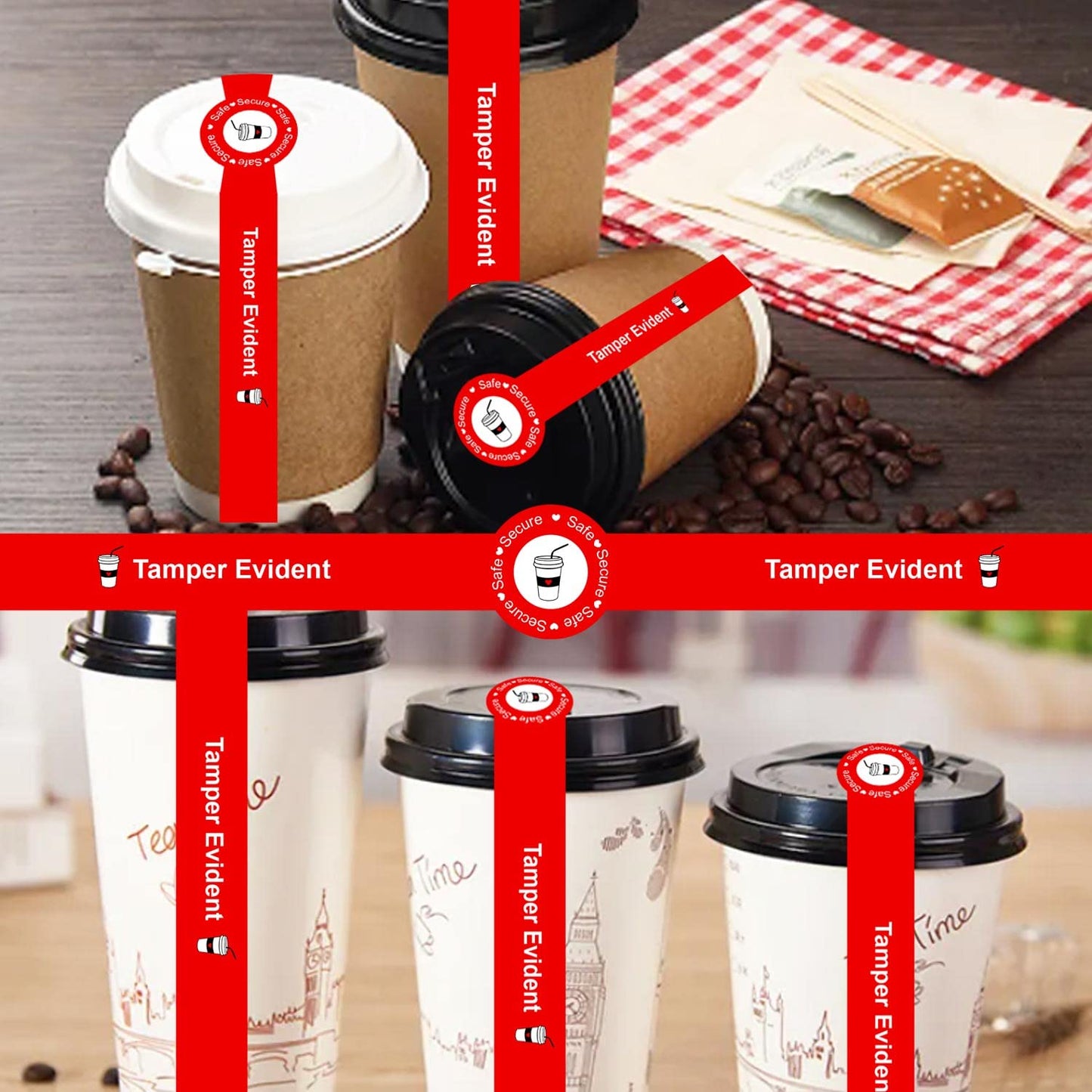 500 Pcs Safe Secure Tamper Evident Seals Stickers for Drink Lids 1.25 x 9 Inch - Food Delivery Stickers Sealed for Freshness Labels Drink Food Seals 1x9 inch Red