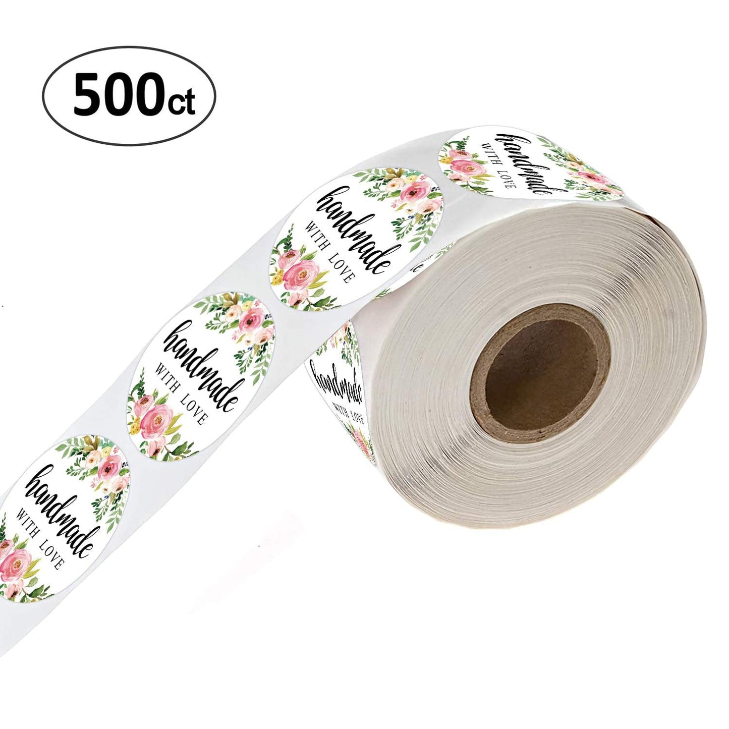 1.4 Inch Floral Handmade Stickers, 500 Round Adhesive Label Stickers, Perfect for Baking, Craft Projects, Gift Package Decoration