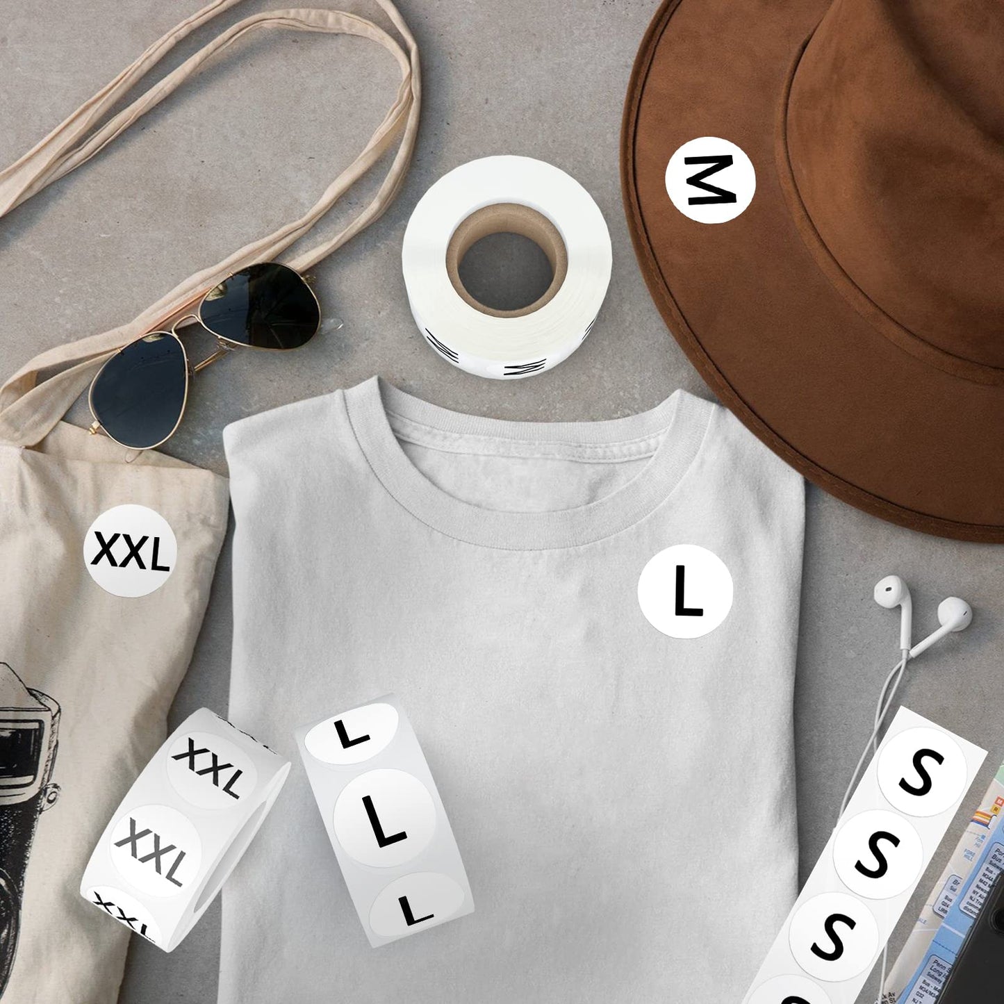 3500 PCS Clothing Size Stickers Labels 7/8" Round Self Adhesive Size Stickers for Clothing T Shirts Retail, 7 Sizes (XS, S, M, L, XL, XXL, XXXL) Size - Black