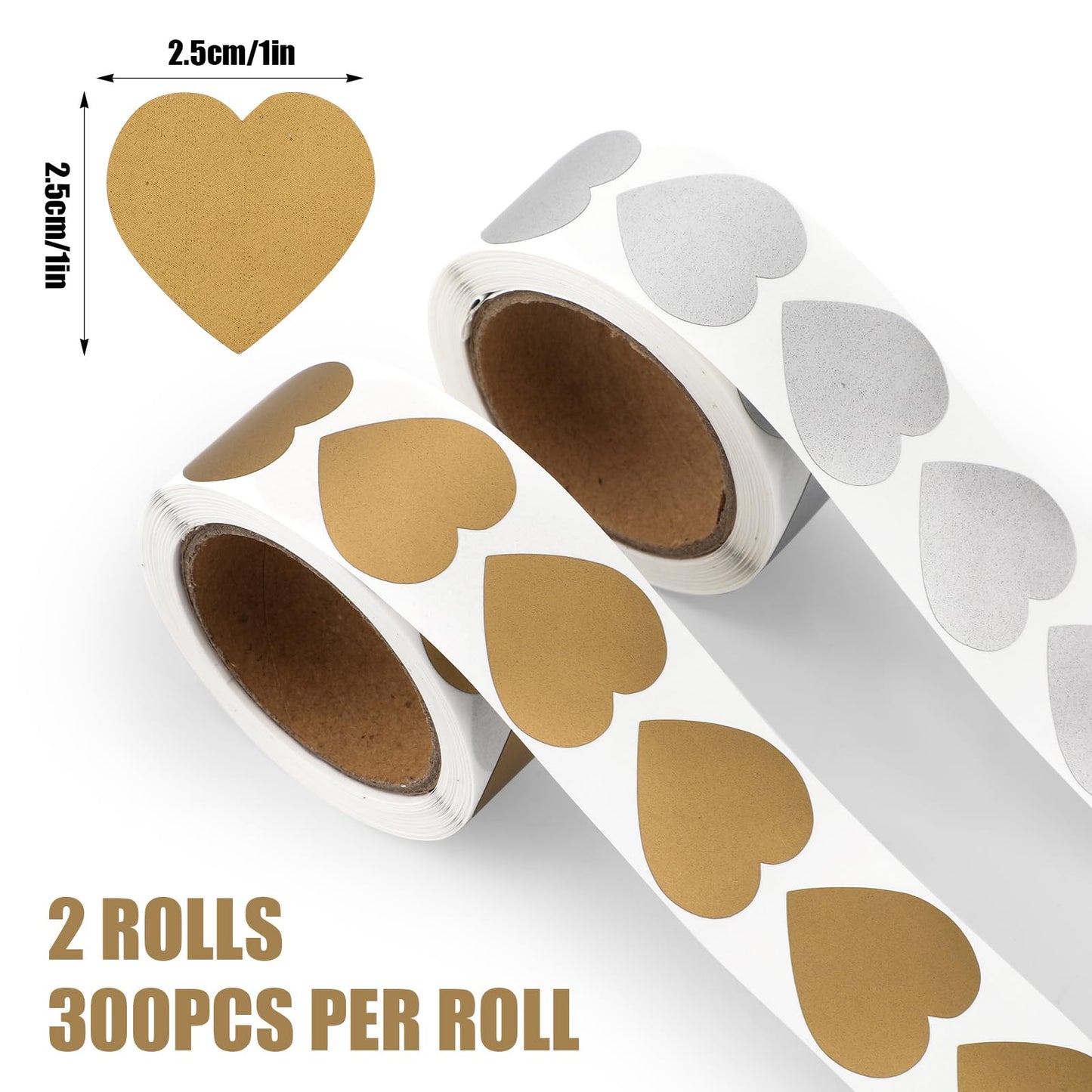 600pcs Scratch Off Stickers, 1in Heart Shaped Scratch Off Stickers Labels Self Adhesive Scratch Offs DIY Scratch Off Cards for Reward Card Lottery Tickets DIY (Gold & Silver)