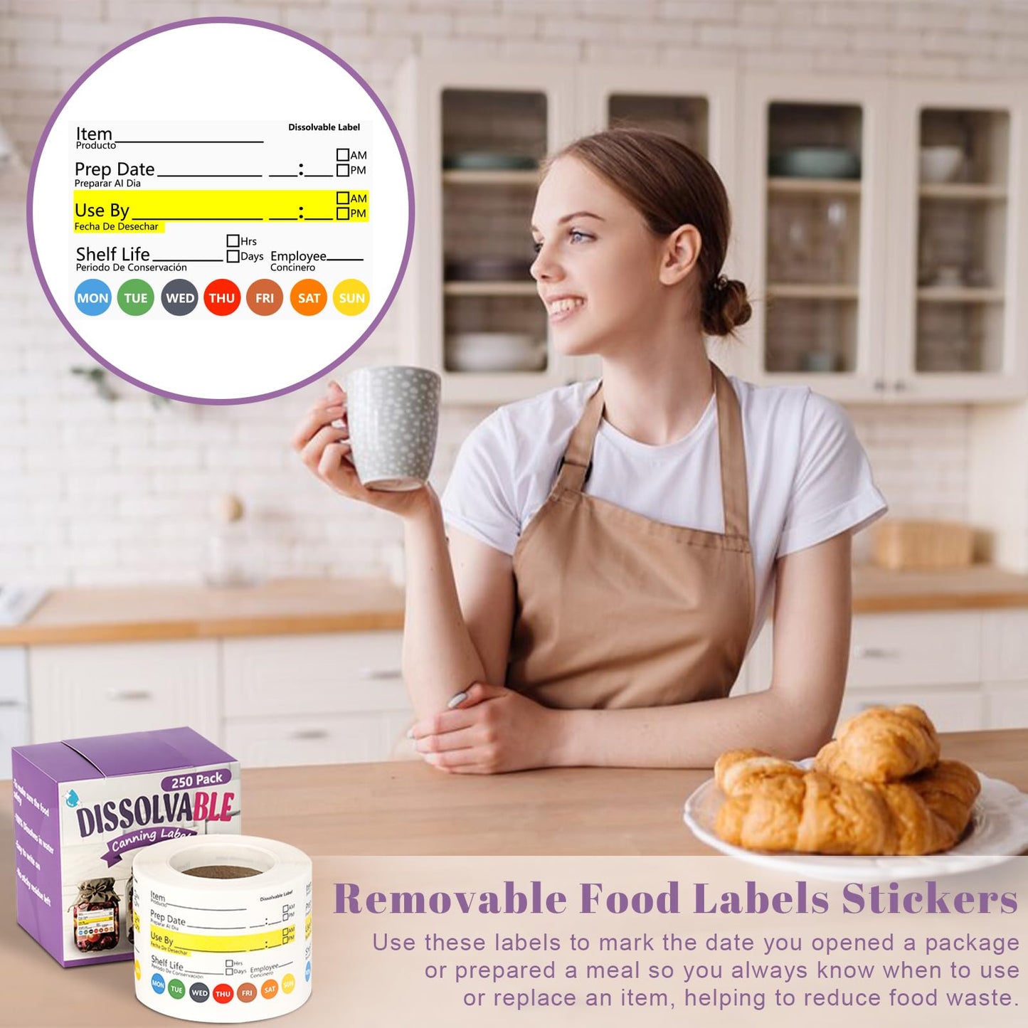 250 PCS Dissolvable Food Labels Removable Food Labels Stickers Shelf Life Labels Food Labels Dispenser 2×3 Food Expiration Stickers Dissolvable Labels for Food Containers Freezer Labels for Kitchen