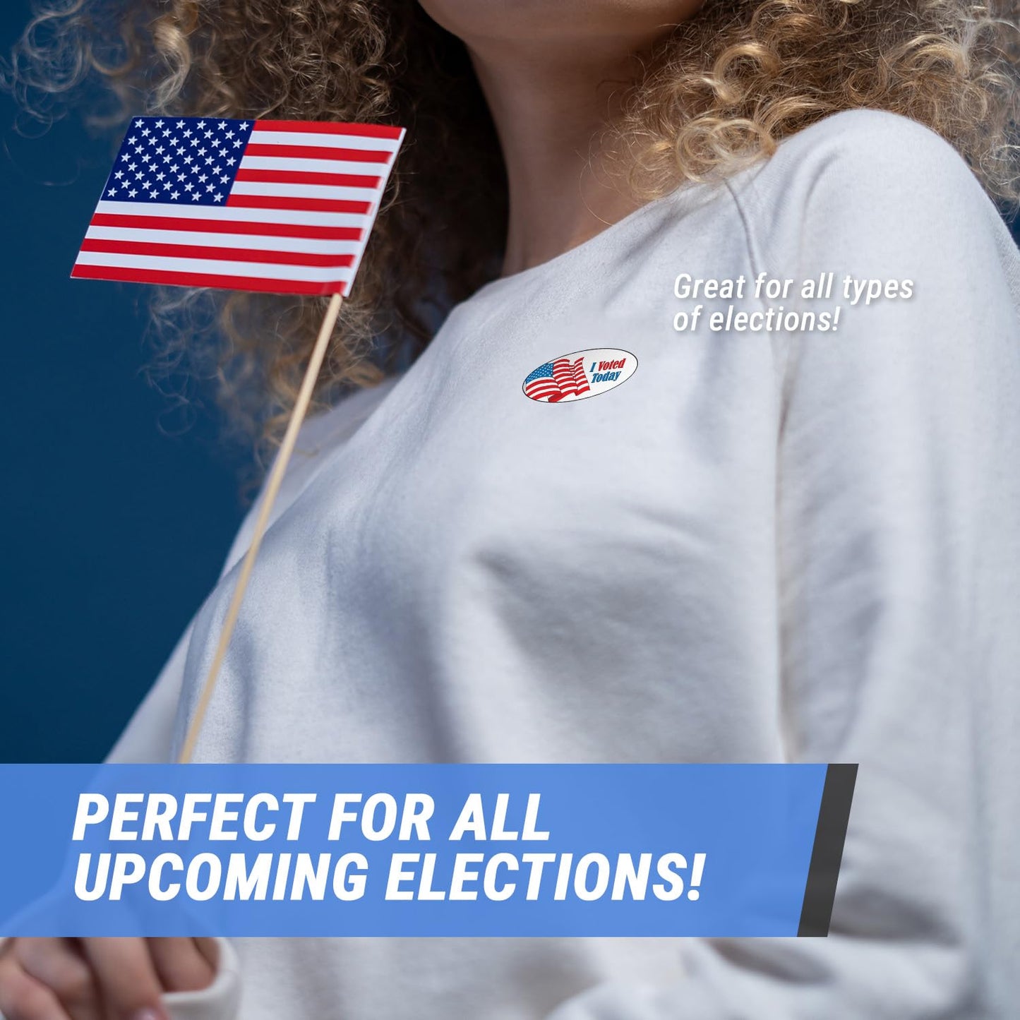 OfficeSmartLabels - 2 x 1 inch, Oval, I Voted Today Stickers, Removable Clothing Stickers - Waving American Flag Stars and Stripes Pride/Honor Labels - 600 Total / 300 Labels Per Roll 600 PK - 2 Rolls I Voted Today with USA Flag