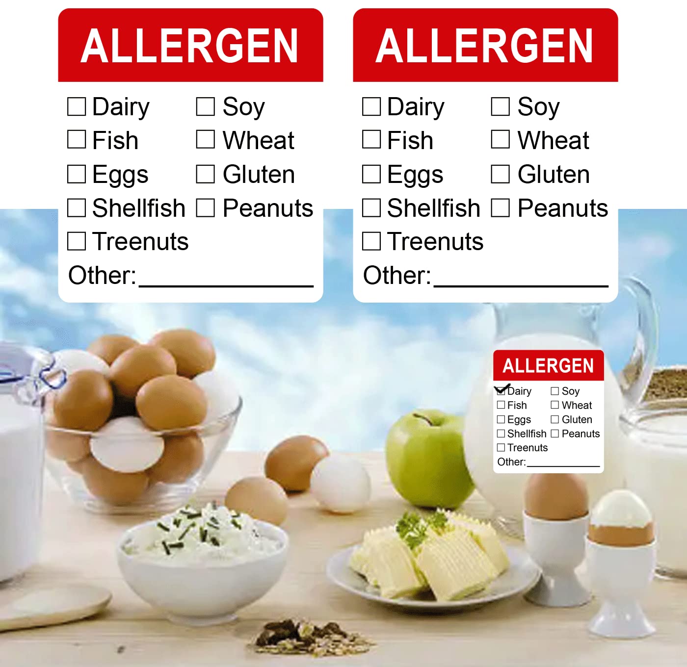 Allergen Warning Stickers Labels 1.8 X 2 Inch Fluorescent Red Allergy Warning Sticker Food Rotation Labels Adhesive Allergies Stickers for Grocery Stores, Food Packaging 500 Pcs
