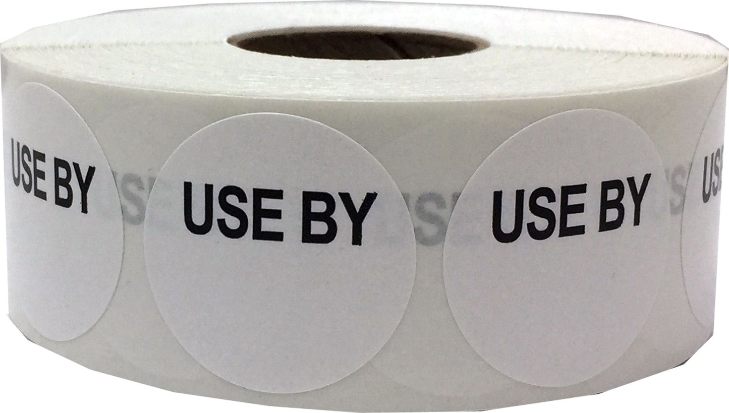 White Circle with Black Use by Writable Stickers, 1 Inch Round, 500 Labels on a Roll