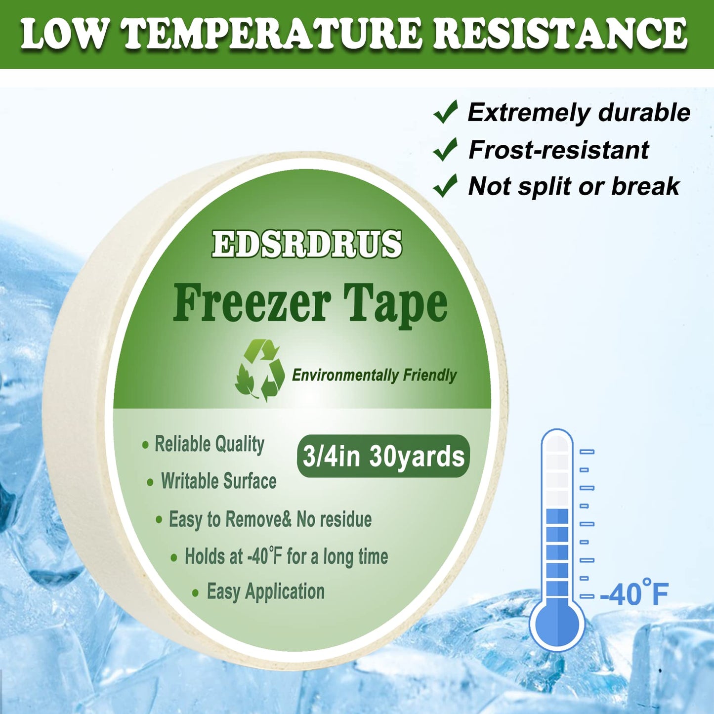 Freezer Tape to Write On 3/4in x 90ft Low Temperature Resistance Removable No Residue Freezer Tape for Food Containers Refrigerator Food Labels Container Labels 3/4in*30yars White