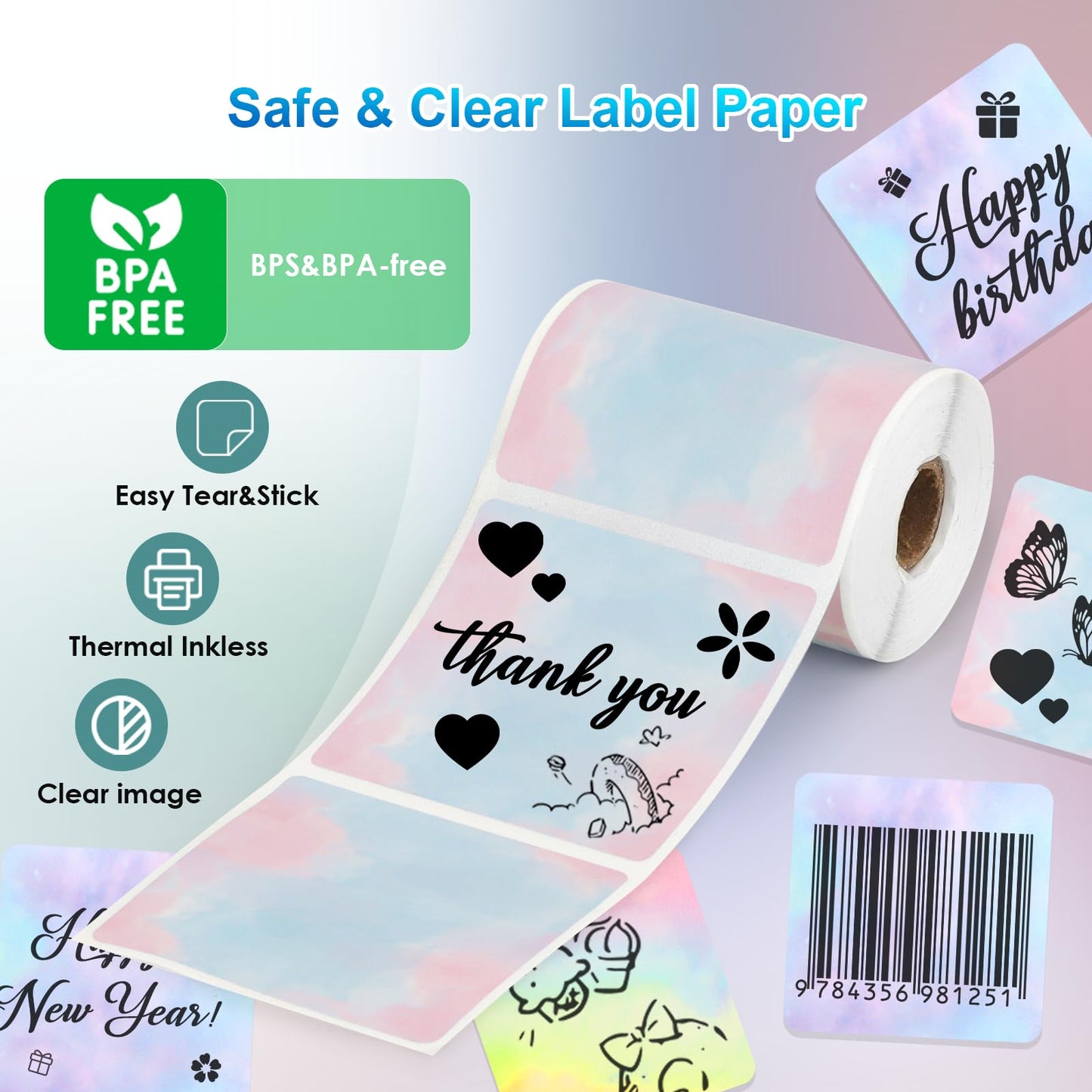 3 Rolls Thermal Labels Custom Sticker for Phomemo M110 M220 M221 M120 M200 Label Maker Printer Gradient Square Label Paper 50x50mm Colorful Waterproof Address Label for DIY,Logo,Price,Name