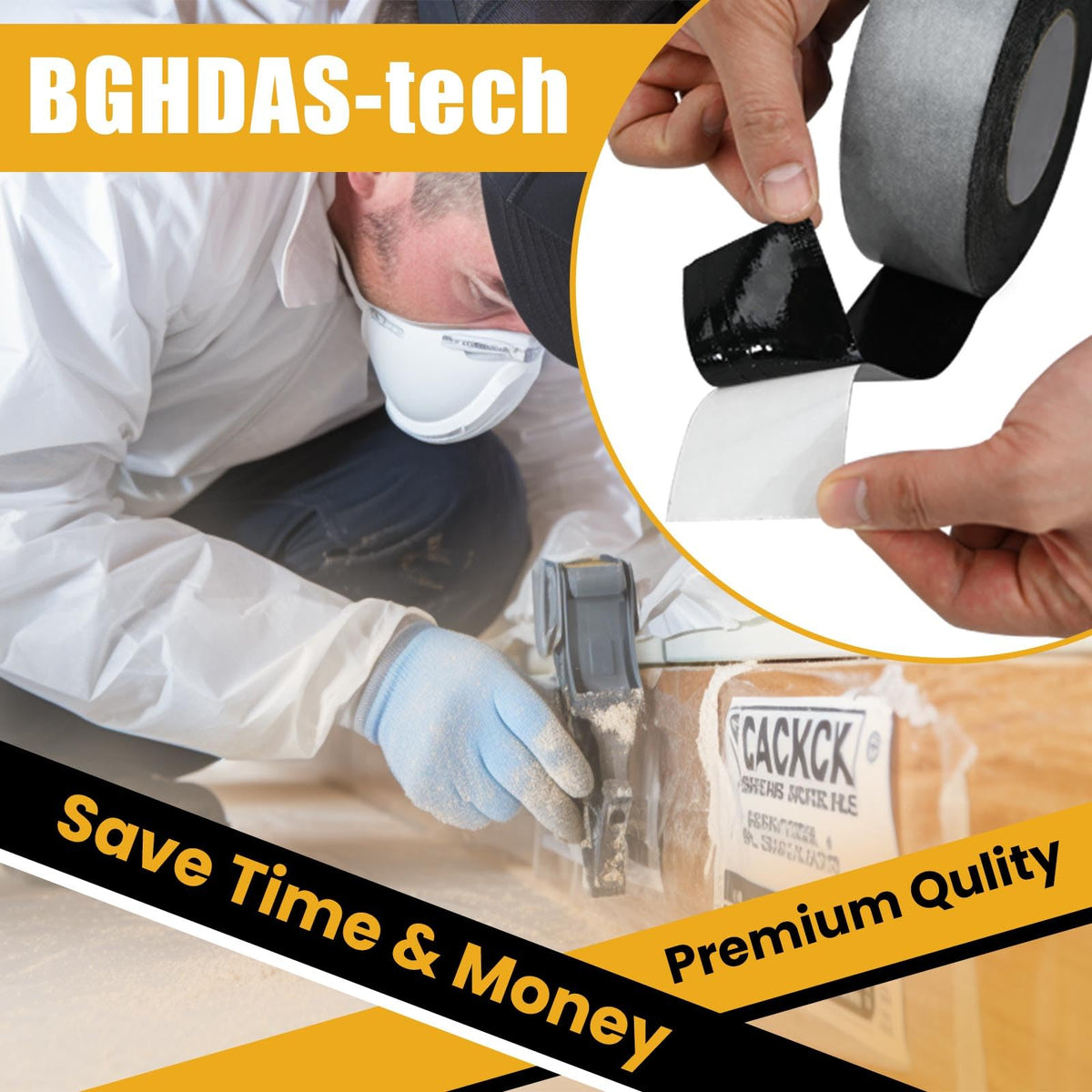 Bghdas - 1 Pack Butyl Sealant Tape 1 1/2" X 60' - Double Sided - Black Vapor Barrier Butyl Tape for Wall of Crawl Space, Rv Windows, Deck Boat, Crawlspace (Waterproof, Weatherproof) 1.5