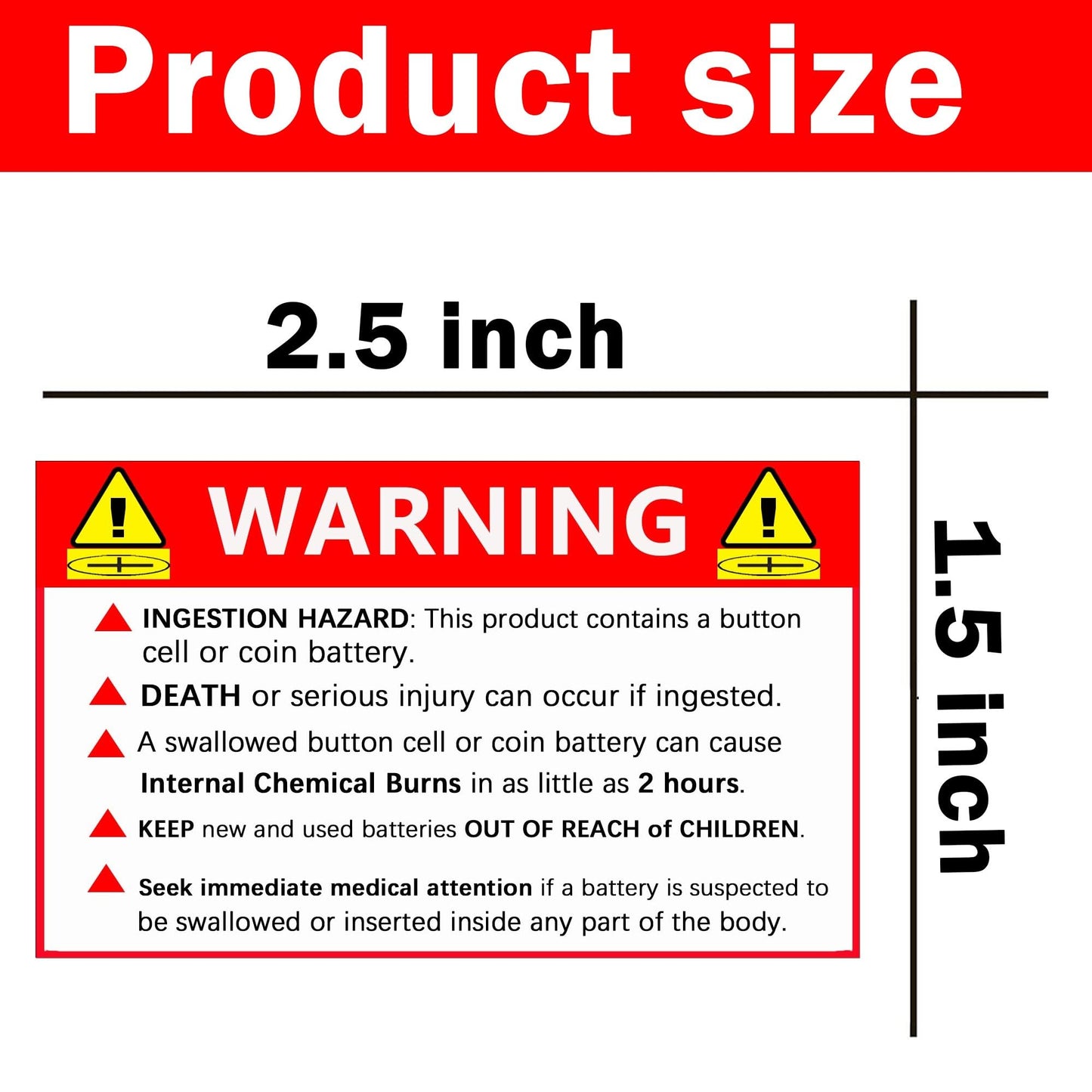 Button Cell Battery Warning Labels Ingestion Hazard Label 2.5 x 1.5 Inch Child Safety Hazard Labels Red Out of Children Stickers for Bags, Packaging Boxes 500 pcs