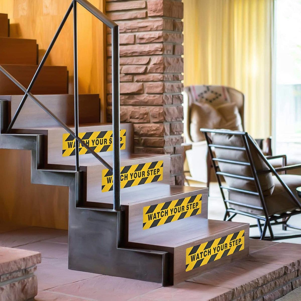 6" x 24" Watch Your Step Floor Tape Anti Slip Warning Sign Sticker Adhesive Non- Slip Abrasive Decal for Workplace Home Safety Wet Floor Caution - 4 Pack 6" x 24" / 4 pieces