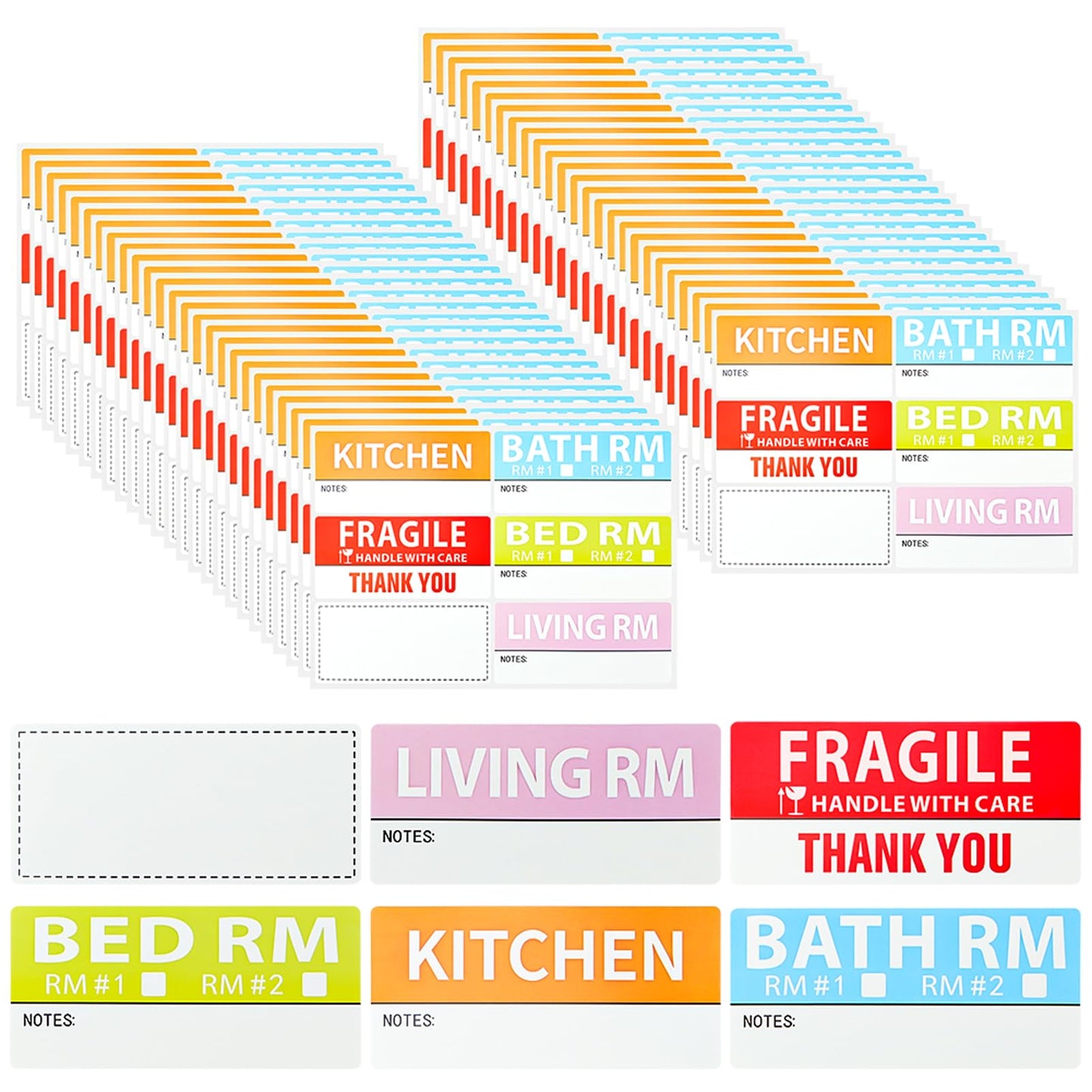 300 Count Home Moving Labels, 50 Sheets 6 Color Coded Moving Labels with Fragile Stickers, Waterproof Moving Stickers Color Coded Packing Labels for Moving Boxes, Moving Supplies 1.65x3.54inch