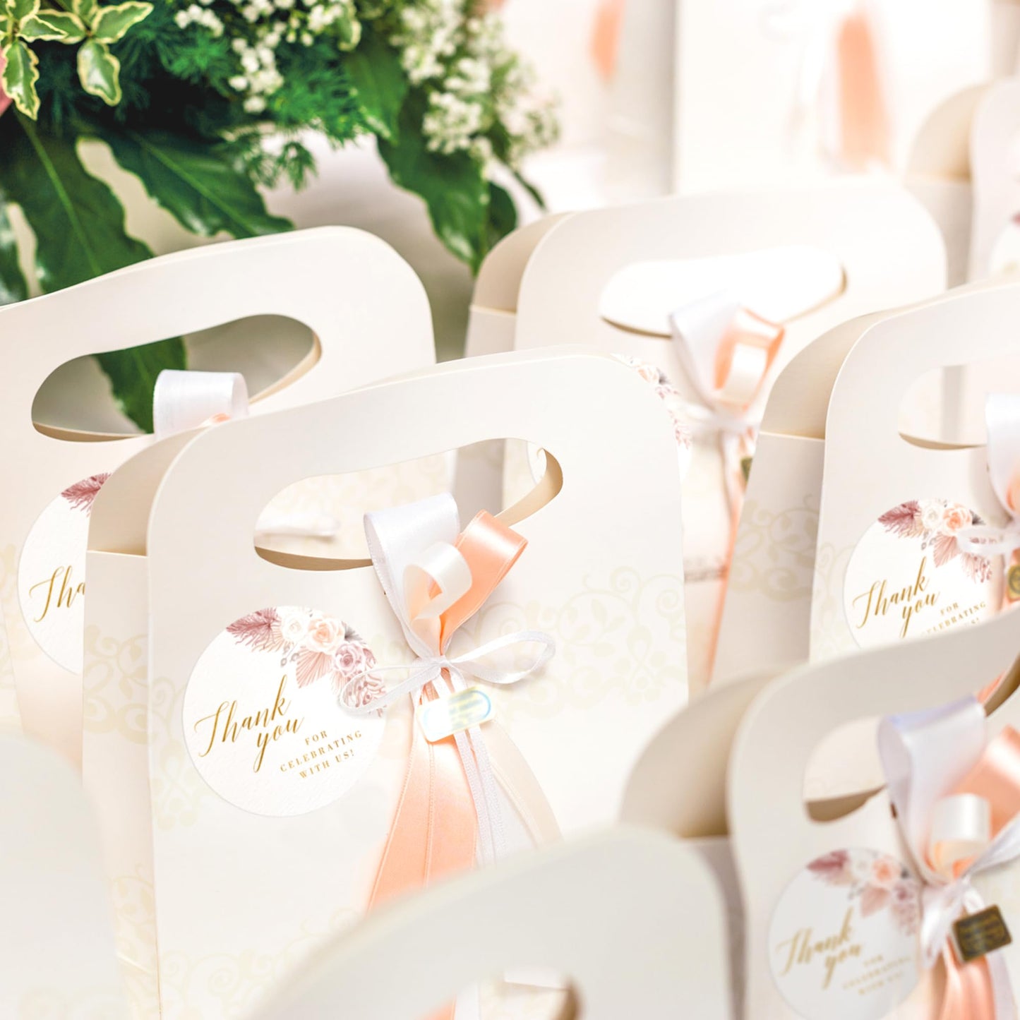 Mobiusea Creation Boho Beige Floral Wedding Thank You Labels Thank You for Celebrating with Us Stickers | 2 inch | Gold Foil | 60pcs Waterproof Favor Labels for Wedding, Bridal Shower, Baby Shower