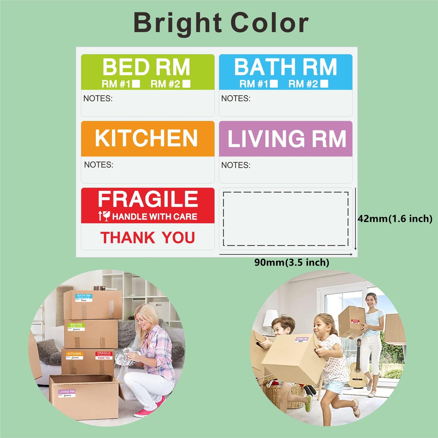 Hybsk 42x90mm Large Home Moving Labels for Boxes Apartment Moving Helper 6 Different Packing Fragile Labels Blank Furniture Labels (20 Sheets, 120pcs) 20 Sheets, 120pcs