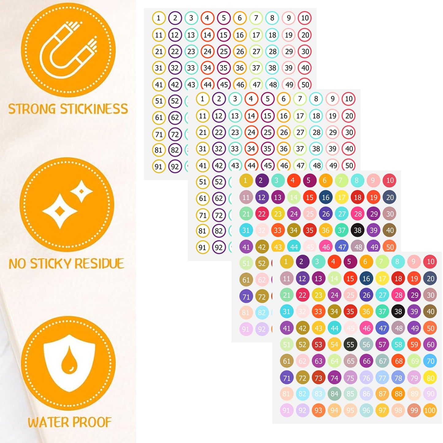 Number Stickers 1-100, Small Round Self-Adhesive Vinyl Labels, 1 Inch, 4 Sheets, for Mailbox, Home, Office, Classroom