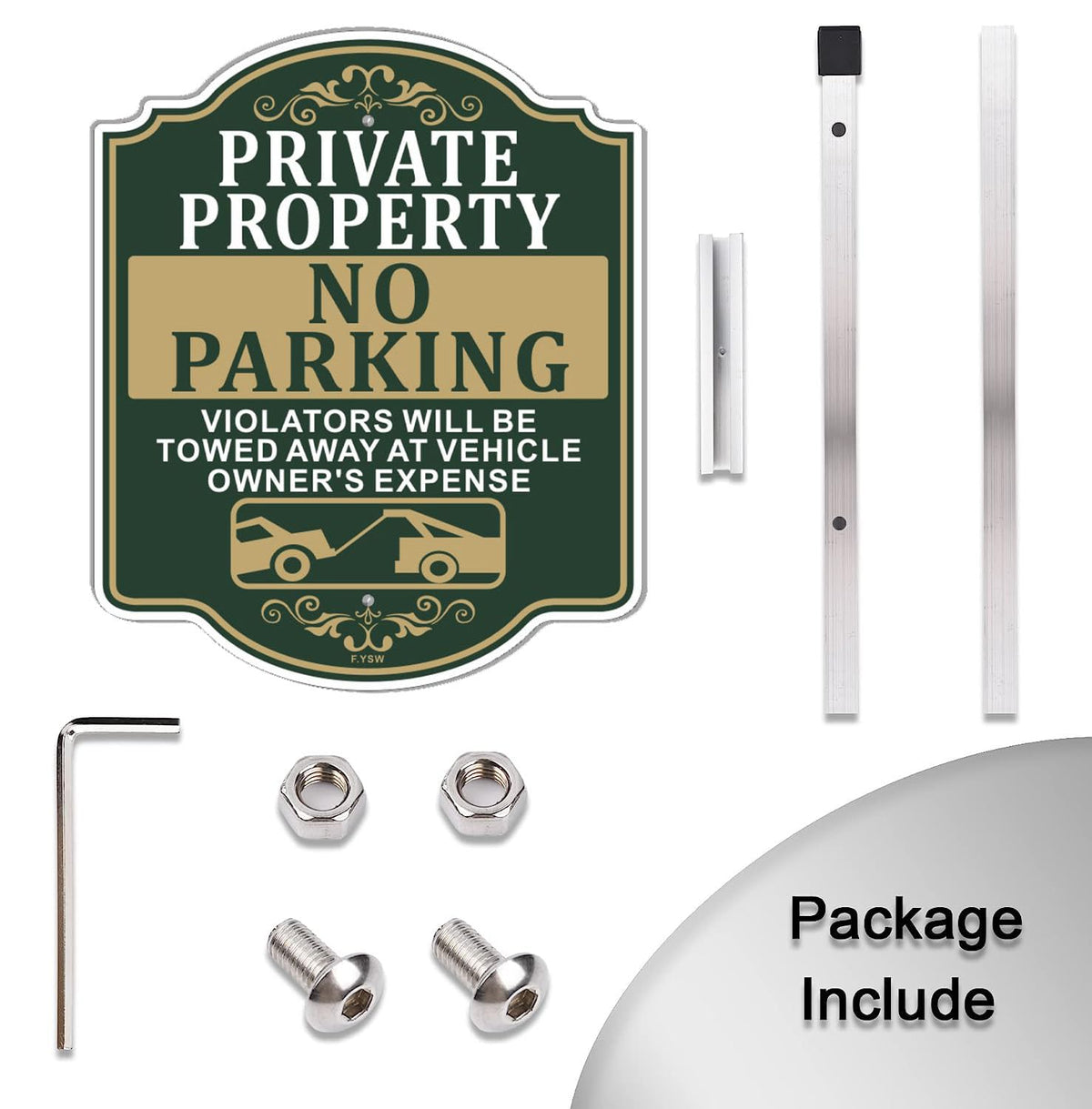 Private Property No Parking Violators Will Be Towed Away at Vehicle Owner's Expense Sign 12" x 10" With 35" Long Metal Stakes With Stand Aluminum Outdoor Use Yard Business