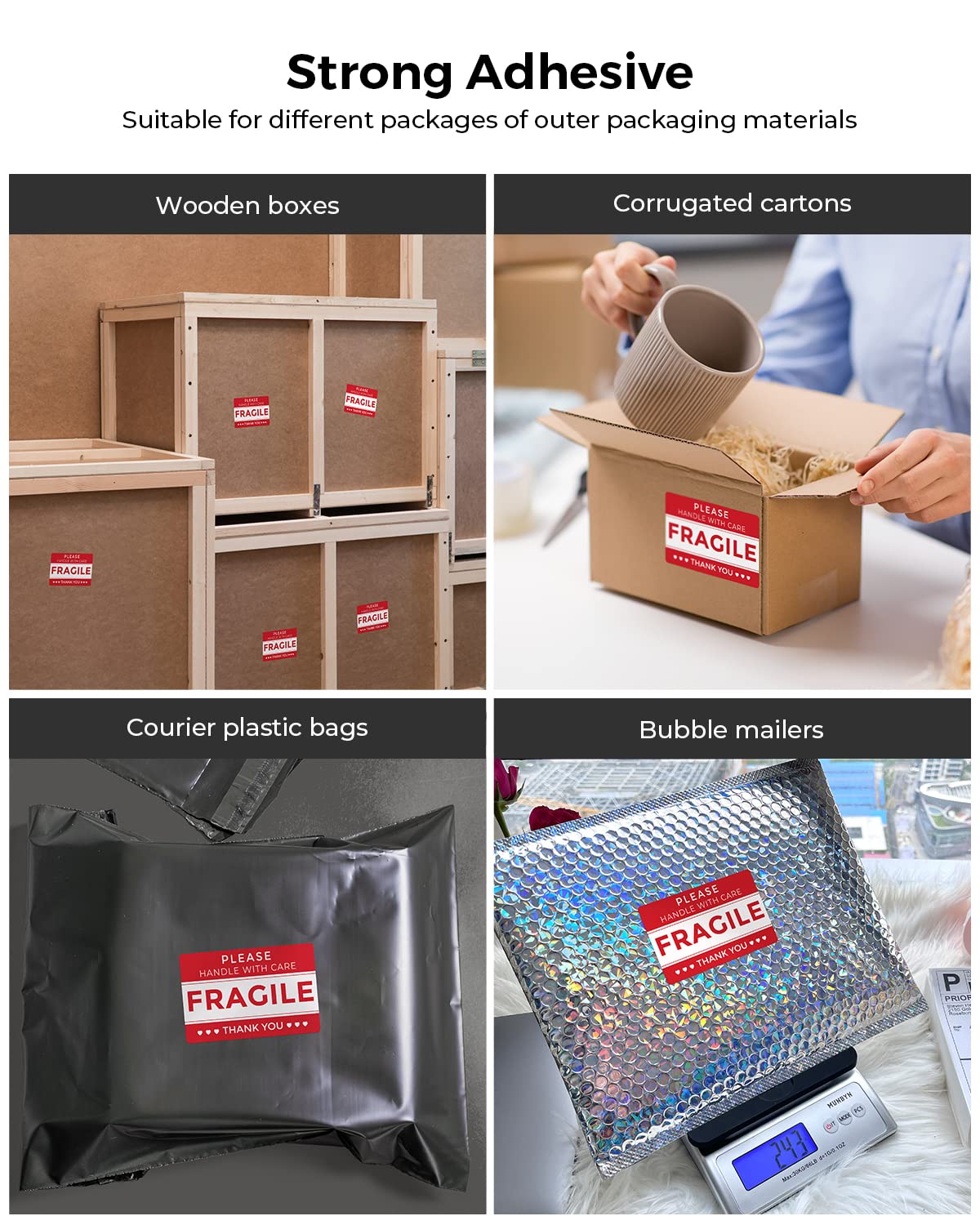 MUNBYN 3" x 2" Fragile Stickers for Shipping, Handle with Care Moving Box Labels, Self-Adhesive Red Fragile Packaging Stickers for Small Business, Moving Supplies (500 Labels/1 Roll)