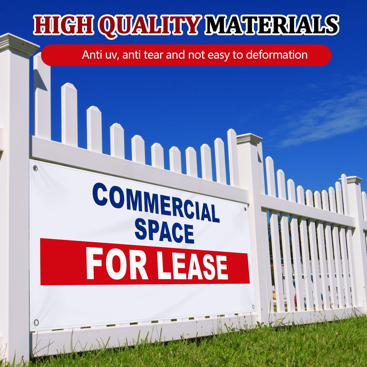 Hahafelt 18x48 Inch "Commercial Space for Lease" Vinyl Banner Sign, Durable Heavy-duty Outdoor Advertising Lease Sign, with Metal Grommets, Weather Resistant Business Rental Marketing Banner