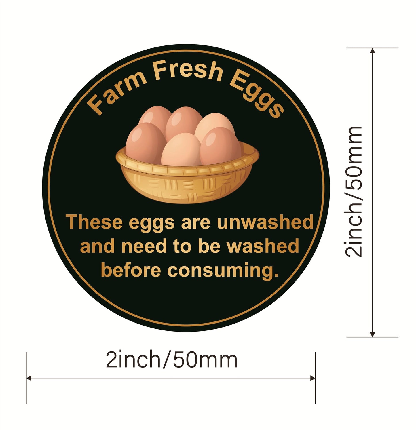 Unwashed Farm Fresh Egg Stickers,2 inch 300pcs Black Unwashed Farm Fresh Eggs for Carton