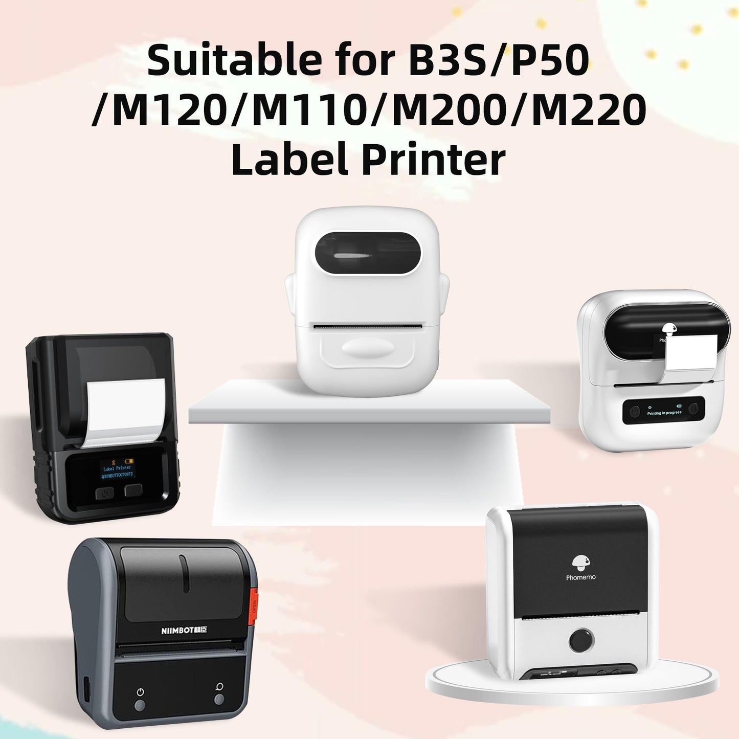 3 Rolls 1.97"x1.18" (50x30mm) Label Paper for B3S/P50/M120/M110/M200/M220, Thermal Label Sticker Multi-Purpose Square Self-Adhesive Labels, 220 Labels/Roll, White 50x30mm-White