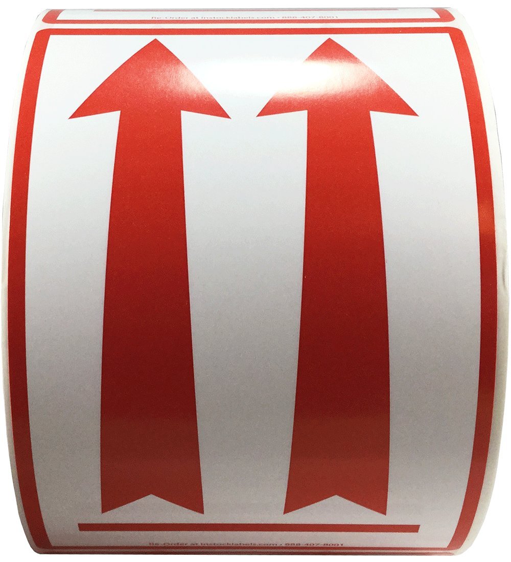 Air Specialty Up Red Arrow Labels 4 x 6 Inch 500 Adhesive Stickers Per Roll