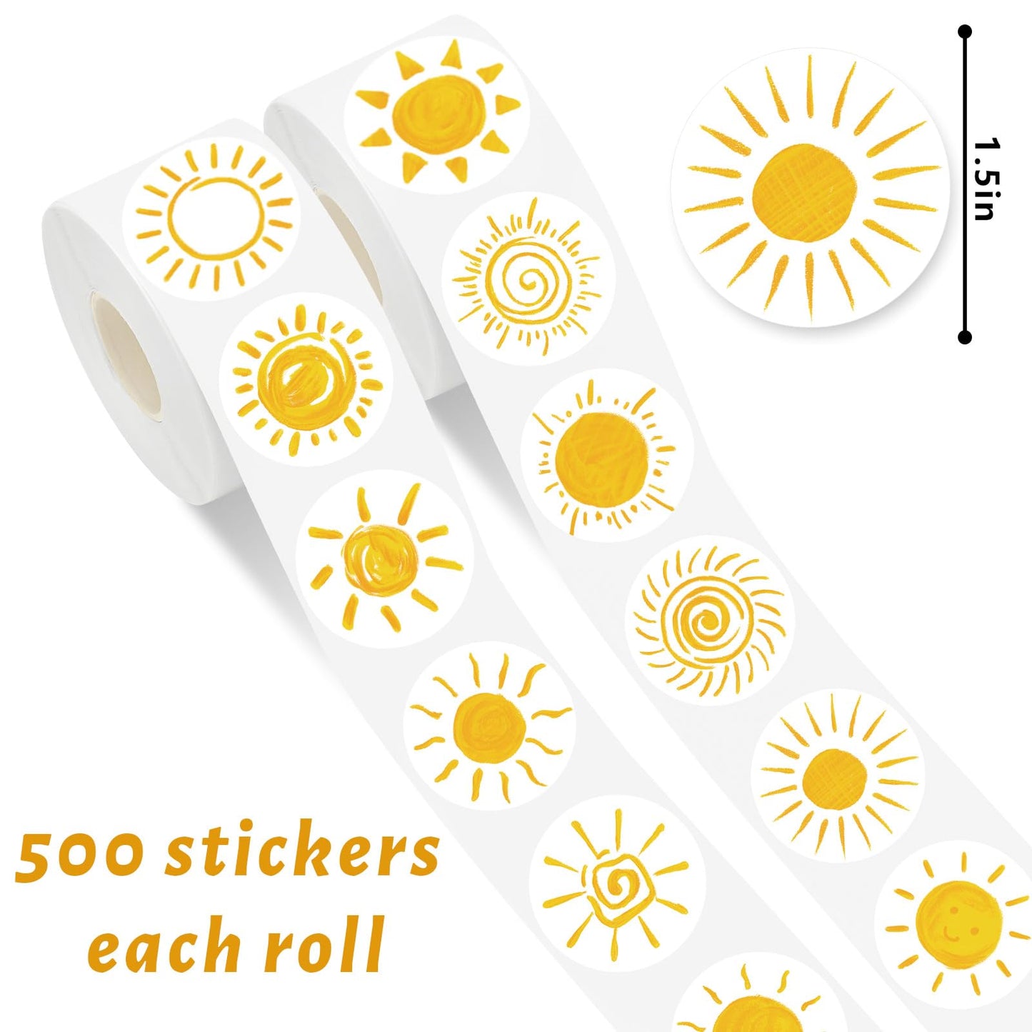 1000Pcs Boho Sun Stickers 16 Designs Sunshine Decal Adhesive Sealing Labels for Birthday Baby Shower Grocery Baking Bag Party Favor Supplies, 2 Roll