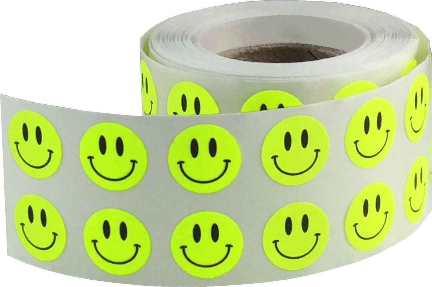 1/2" Inch Small Fluorescent Yellow Happy Face Labels, 1,000 Total Adhesive Stickers on a Roll, Perfect for Kids Classroom Incentives, Motivational Chart Use
