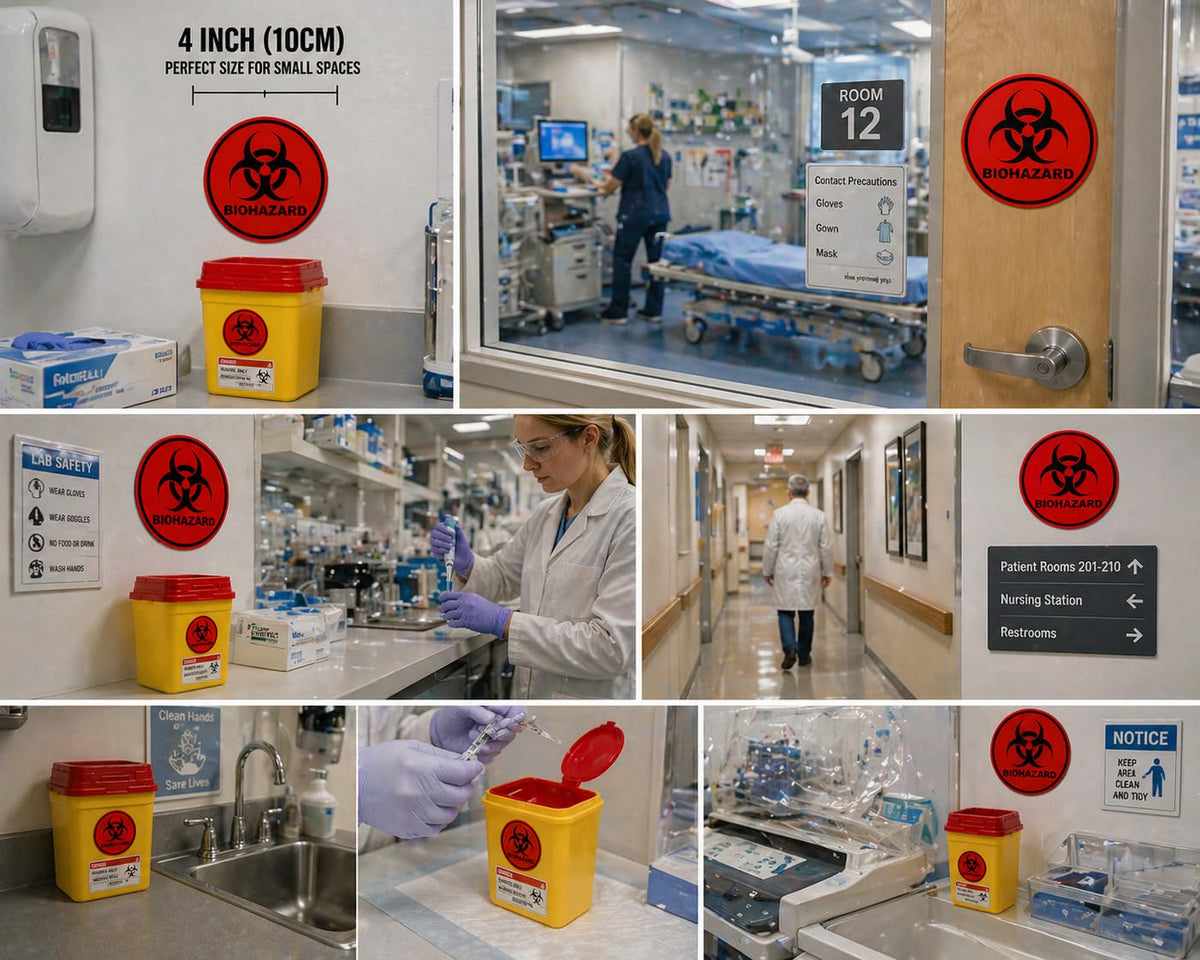AKKE Biohazard Stickers Sign, 20 PCS 4 x 4 Inch Waterproof Warning Labels, High-Visibility Peel and Stick Biohazard Decals for Hospitals, Labs, Medical Waste Bins, Glass, Plastic, Metal, Red Circle red circle 20