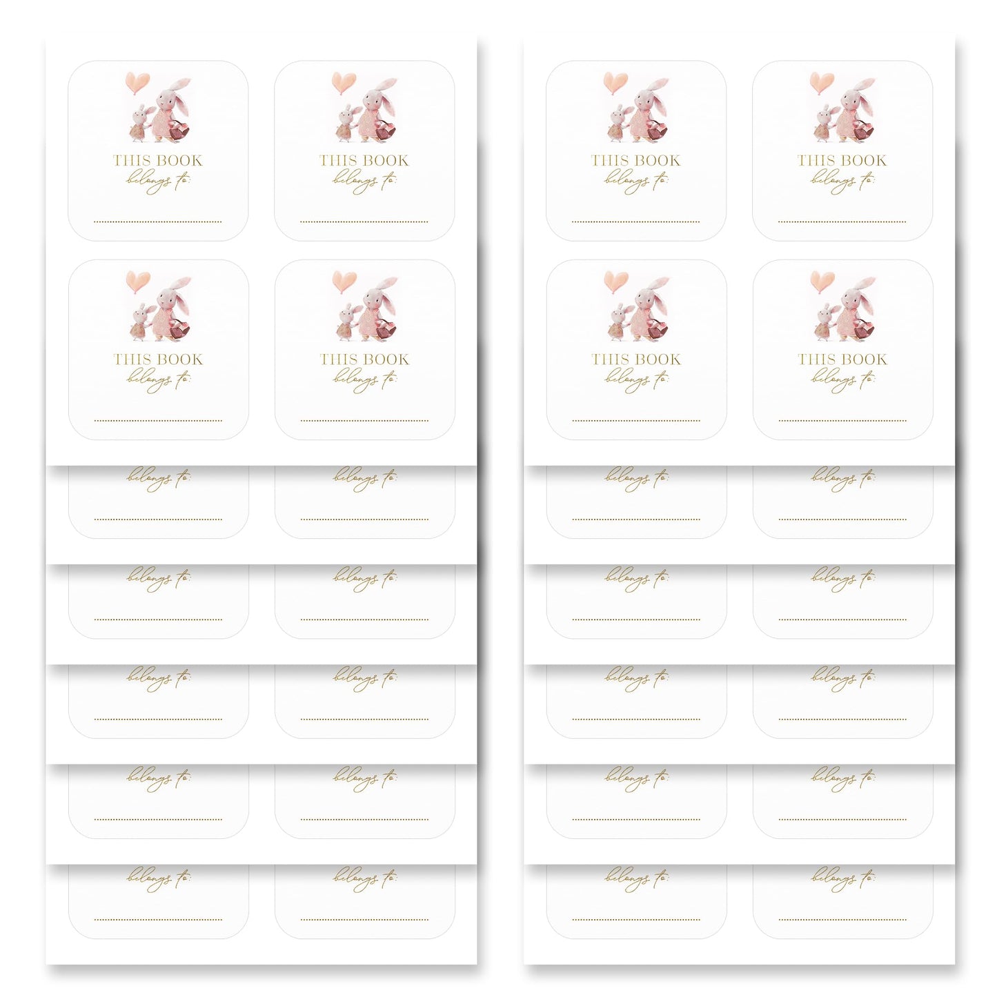 Mobiusea Creation Bunny Design This Book Belongs to Stickers | Bookplates Labels | 2 x 2 Inch | Gold Foil | 60pcs Stickers for Name Plates for Books and Bookplate Labels