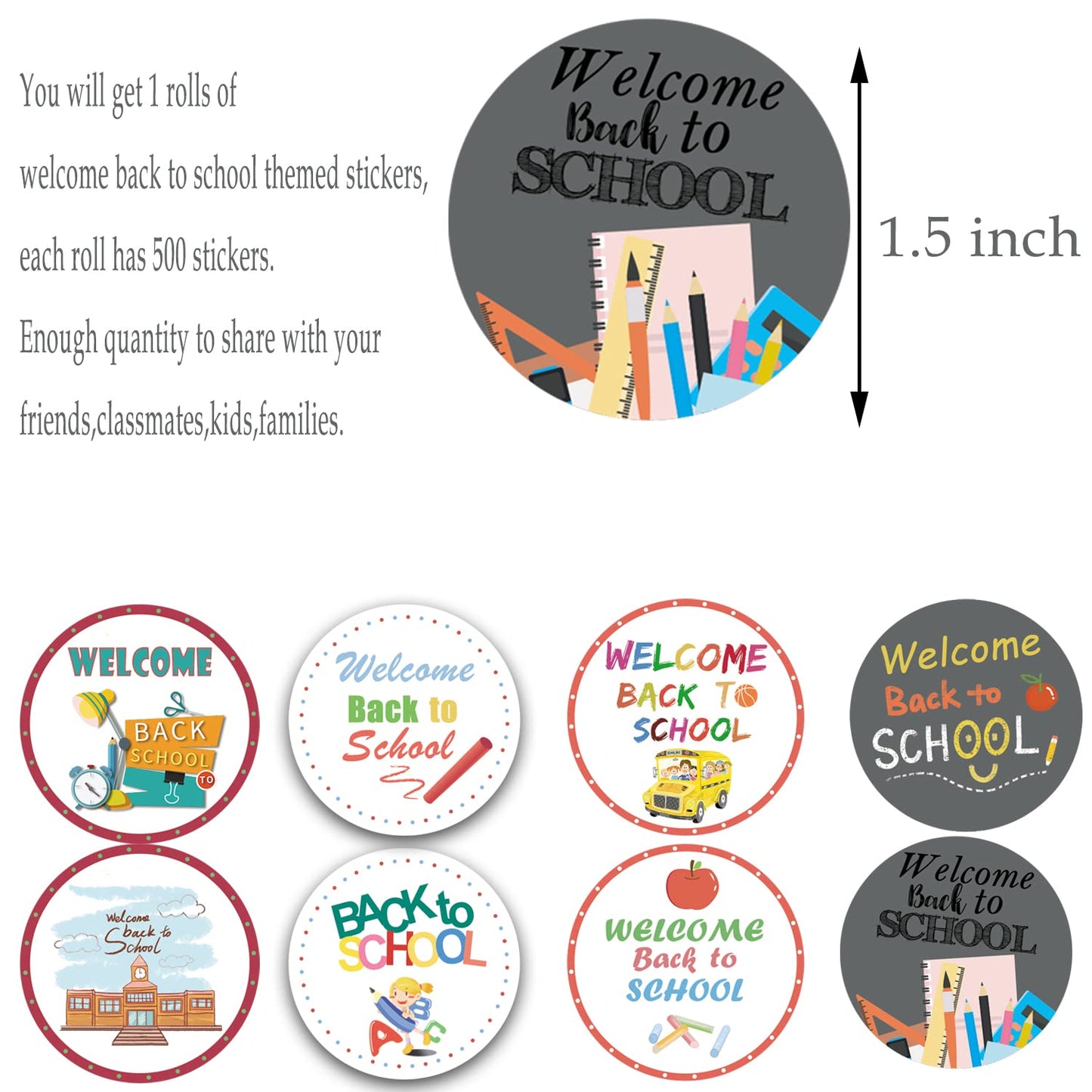 500 Pieces Welcome Back to School Party Decorations Labels Roll Stickers - First Day of School Party Supplies Decor Favors Jar Containers Letter DIY Sticker Labels Decals