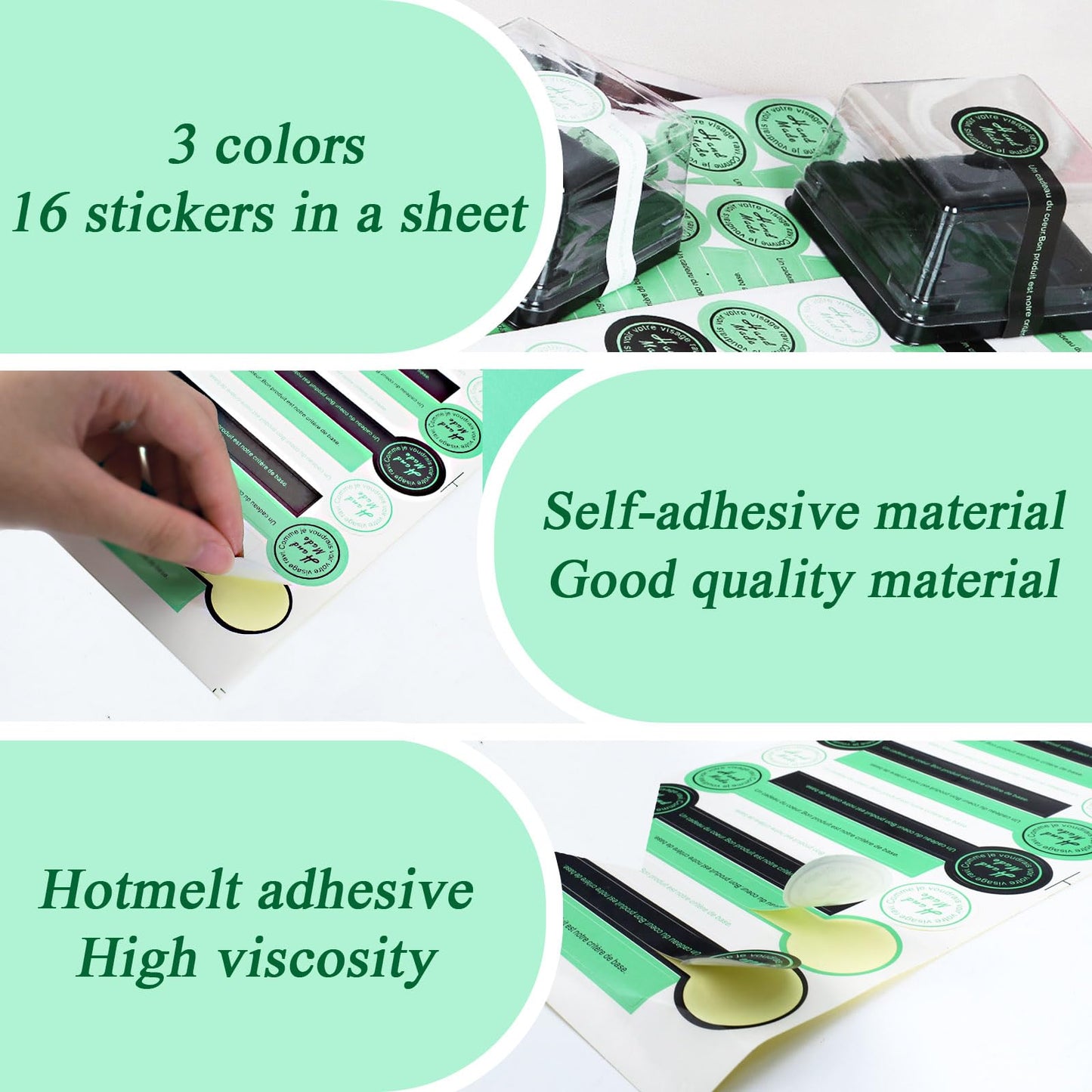 800pcs Handmade Food Baking Seal Stickers, Black Green White Self Adhesive Bakery Stickers, 3.9in Long Strip Tamper-Proof Packaging Sealing Labels for Lollipop Cake Cookie Bread Black Green White(800pcs-3.9in Long)